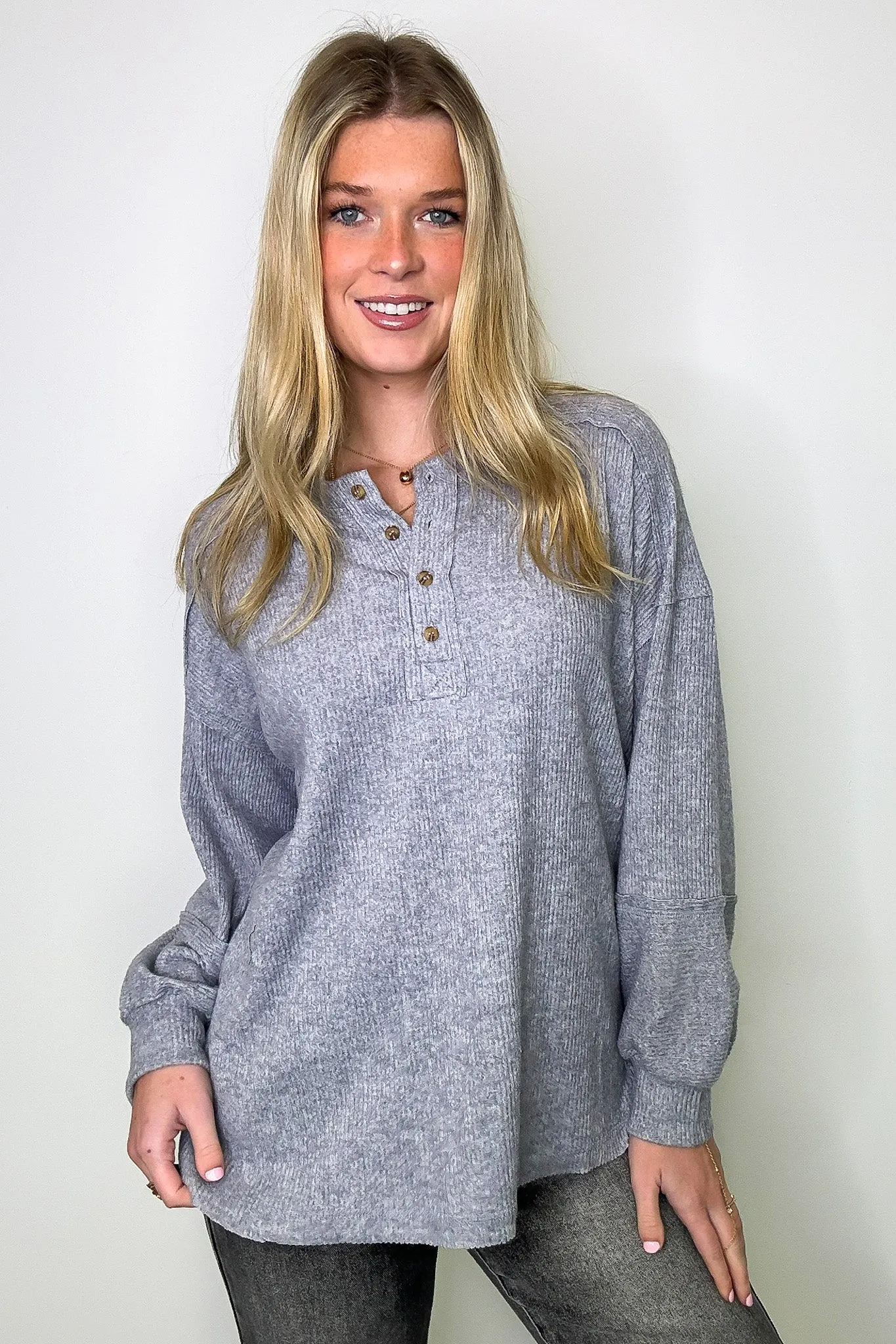 Cozy Outcome Ribbed Henley Top