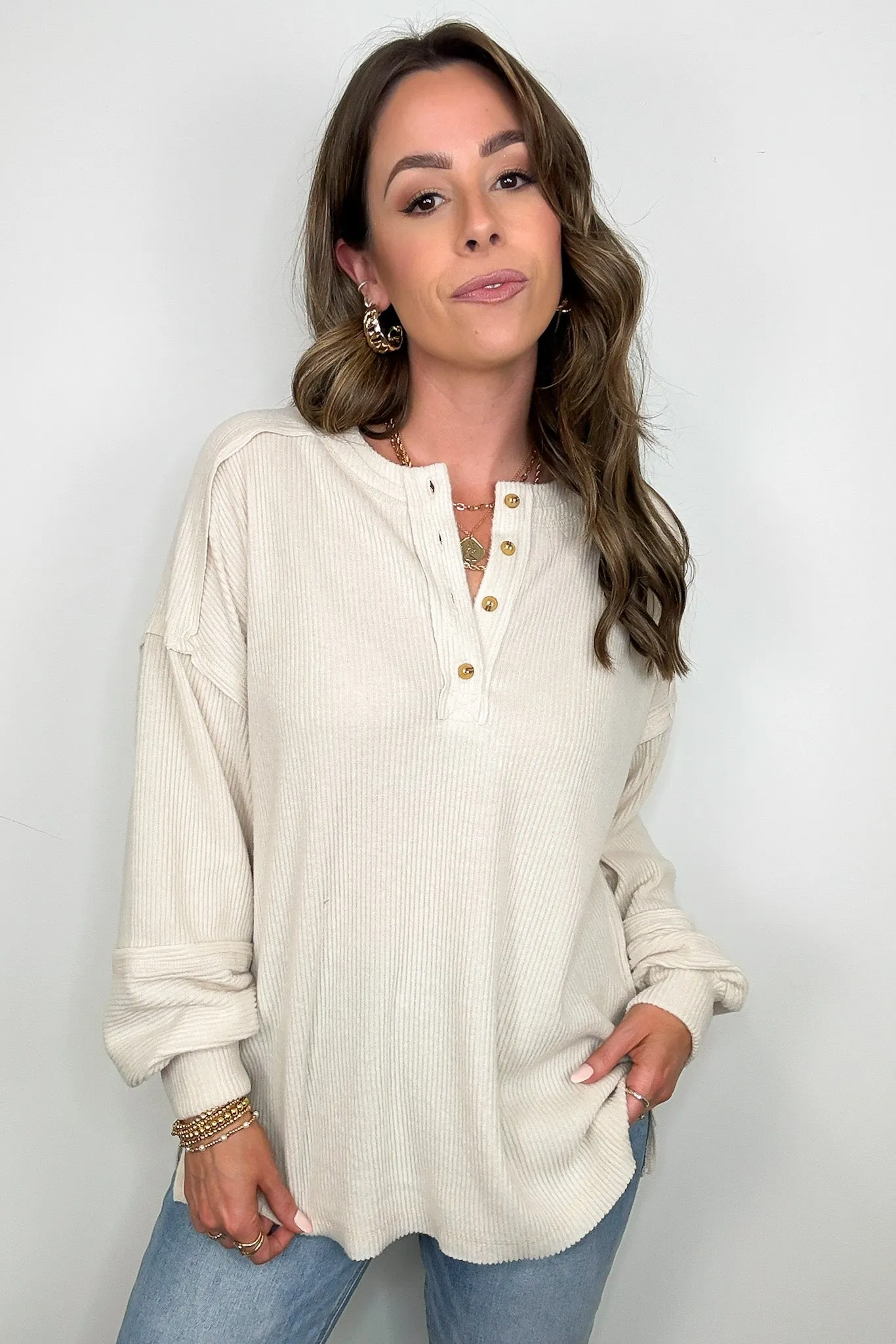 Cozy Outcome Ribbed Henley Top