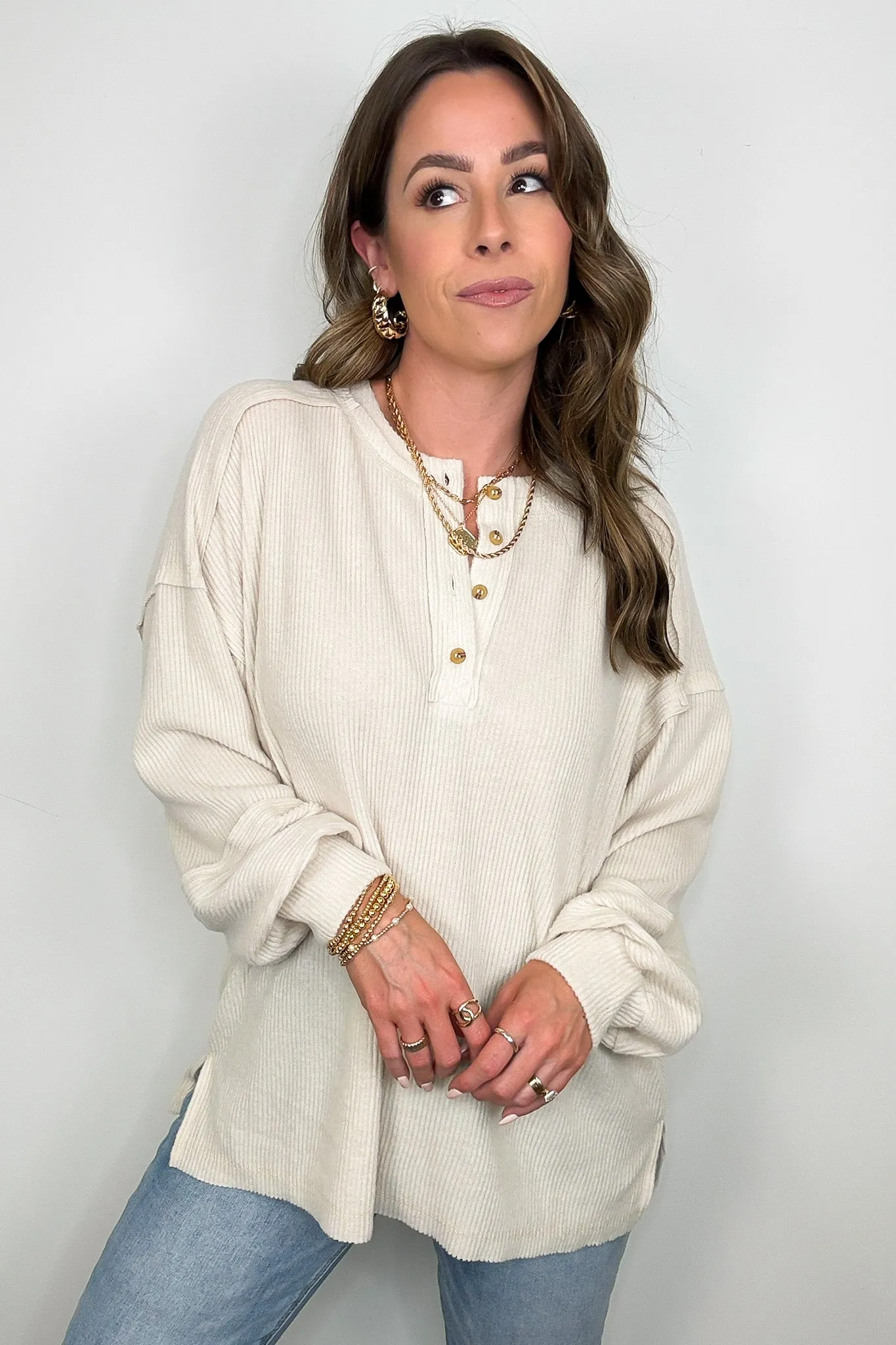 Cozy Outcome Ribbed Henley Top