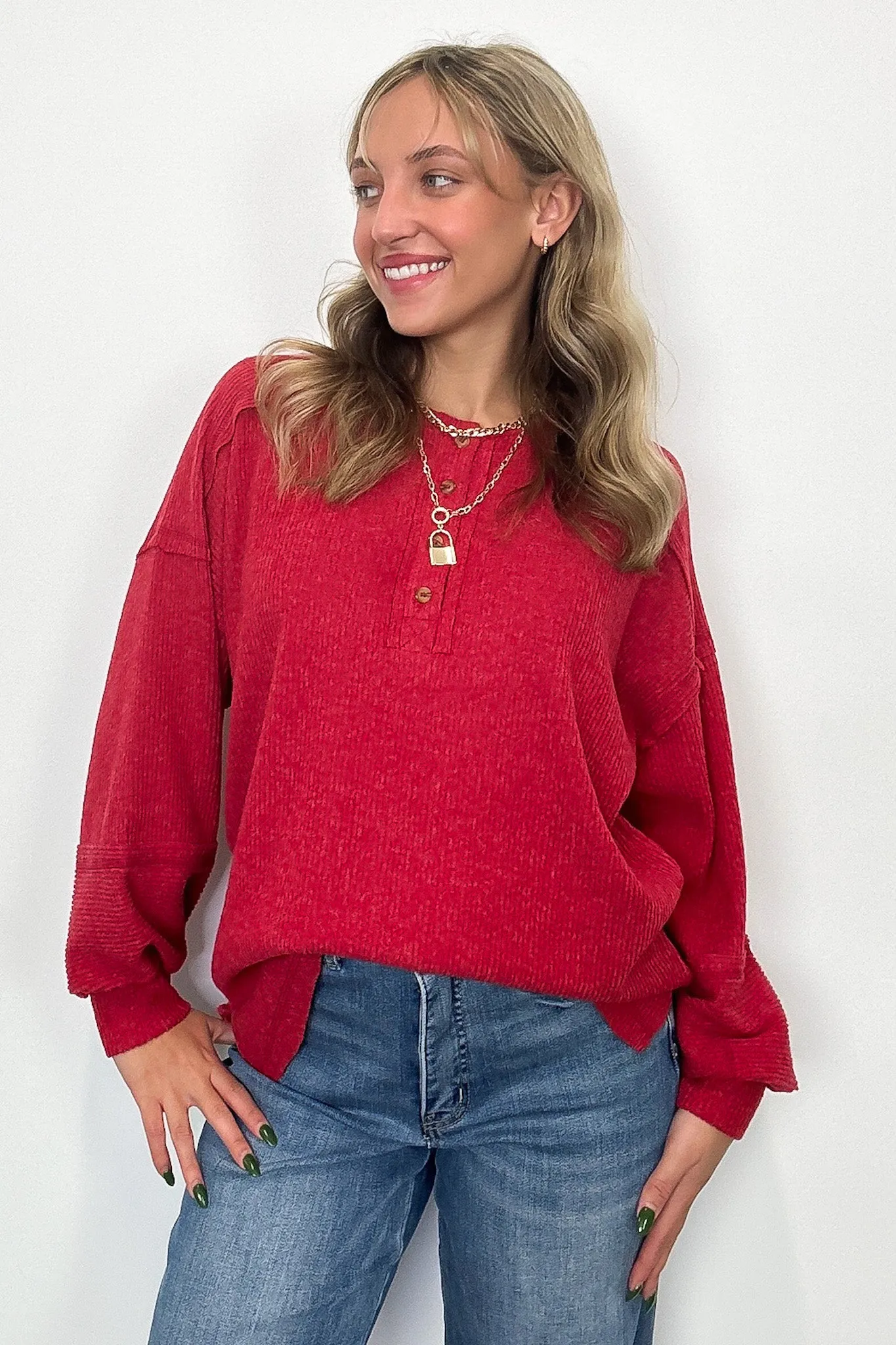 Cozy Outcome Ribbed Henley Top