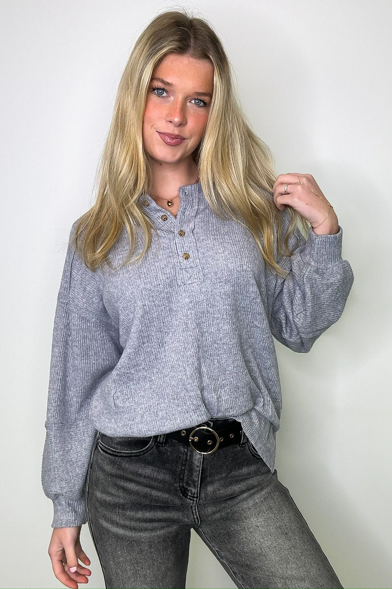 Cozy Outcome Ribbed Henley Top
