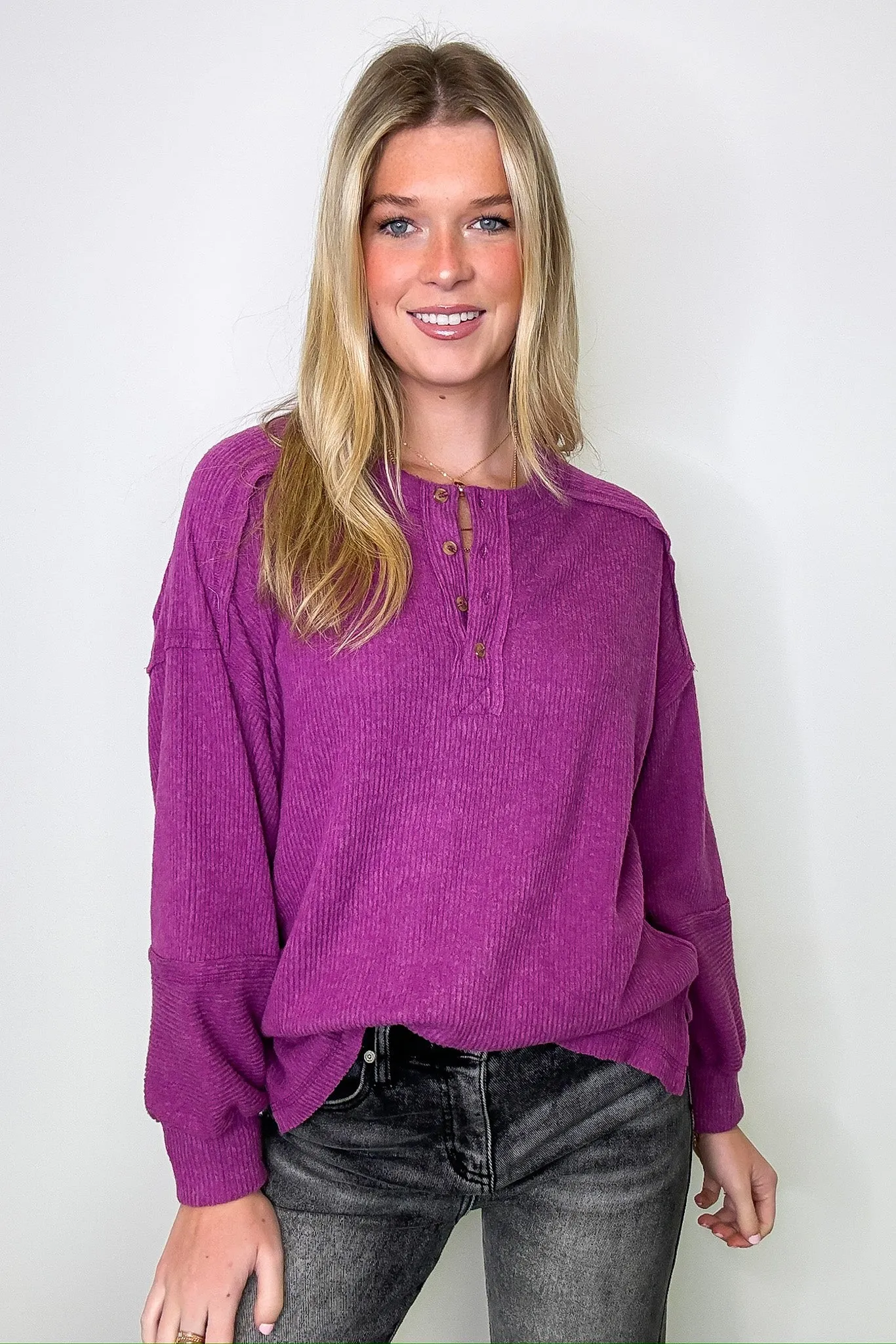 Cozy Outcome Ribbed Henley Top