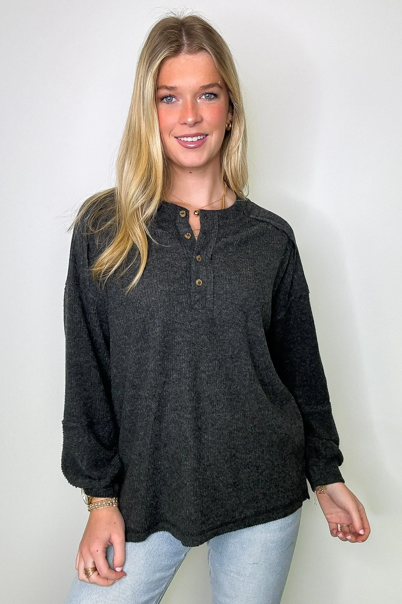 Cozy Outcome Ribbed Henley Top