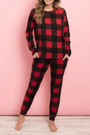 Cozy Vision Plaid Brushed Knit Top and Joggers Set - FINAL SALE