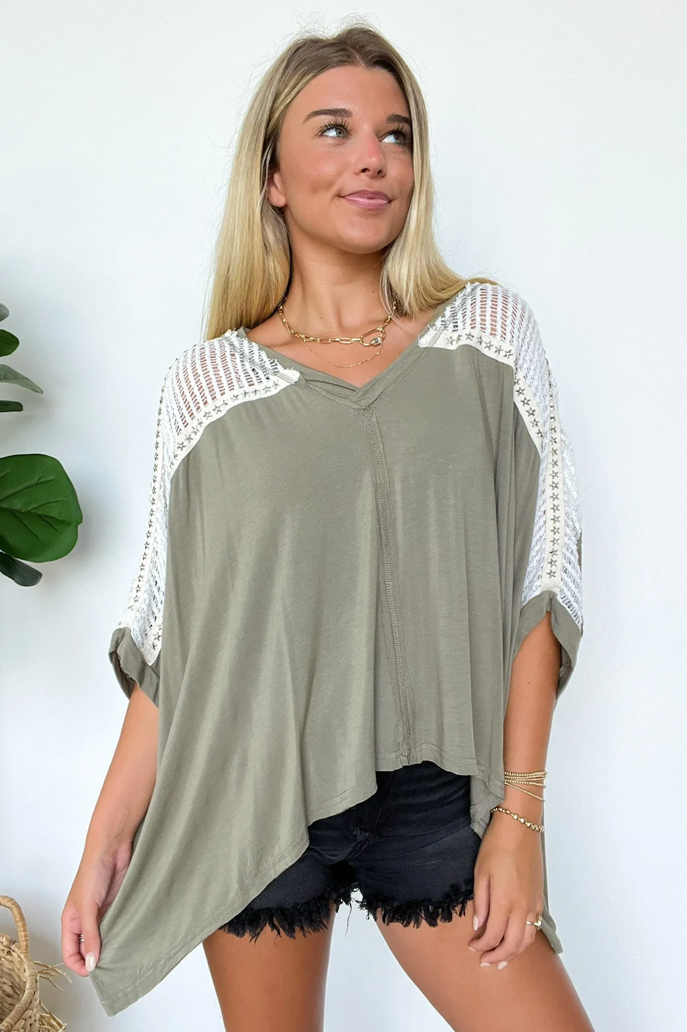 Cristina Oversized Crochet Lace Contrast Top - BACK IN STOCK