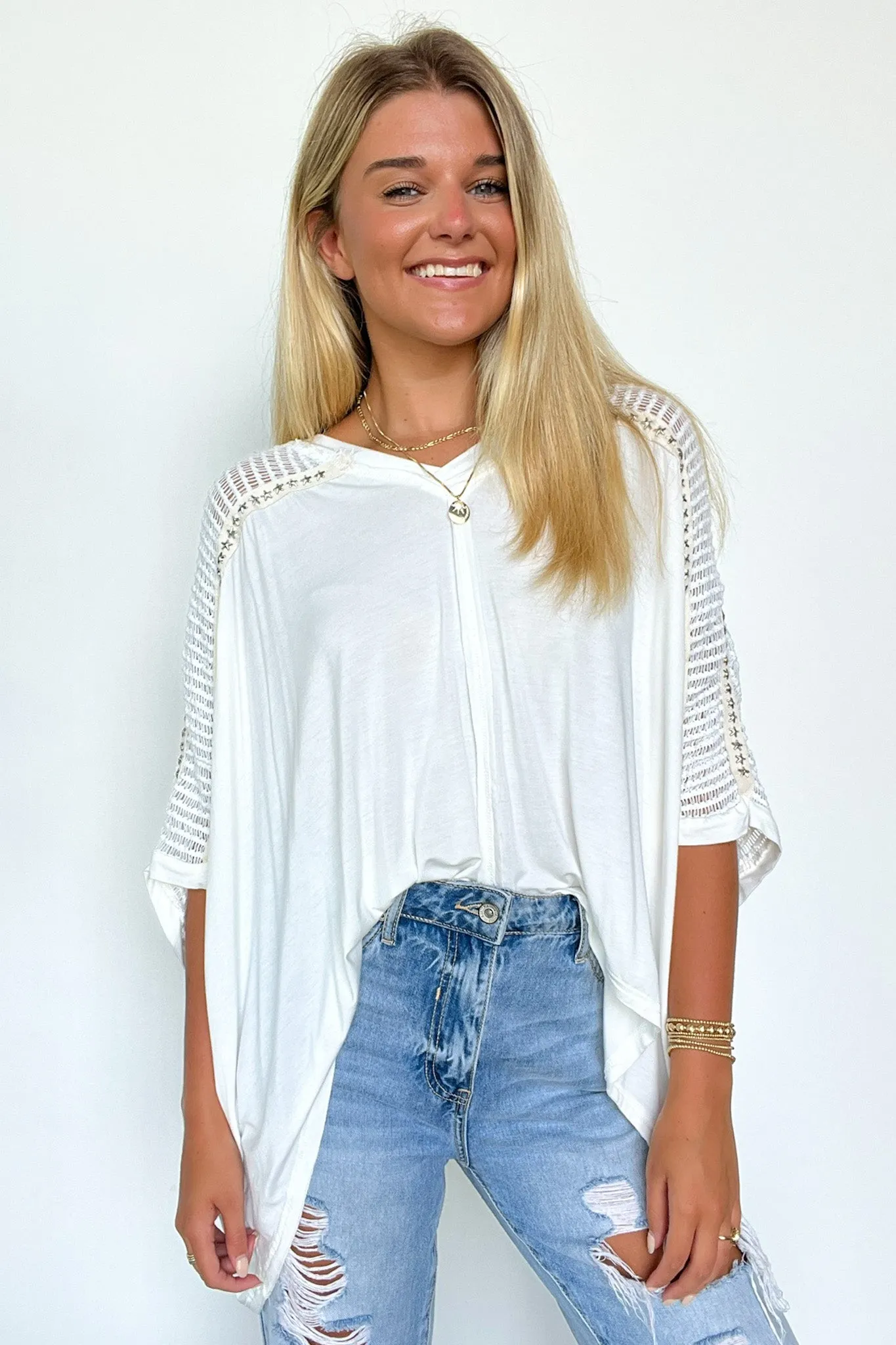 Cristina Oversized Crochet Lace Contrast Top - BACK IN STOCK