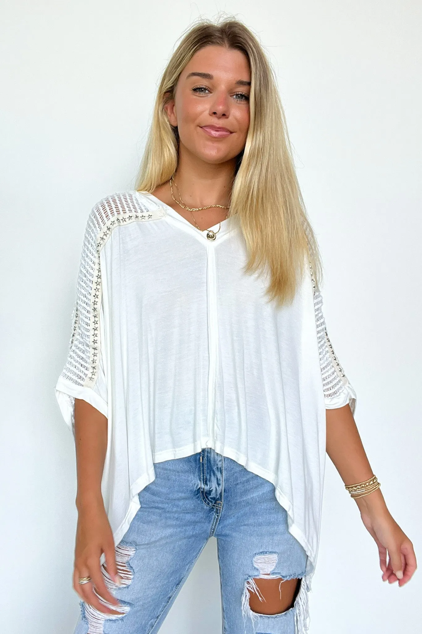 Cristina Oversized Crochet Lace Contrast Top - BACK IN STOCK