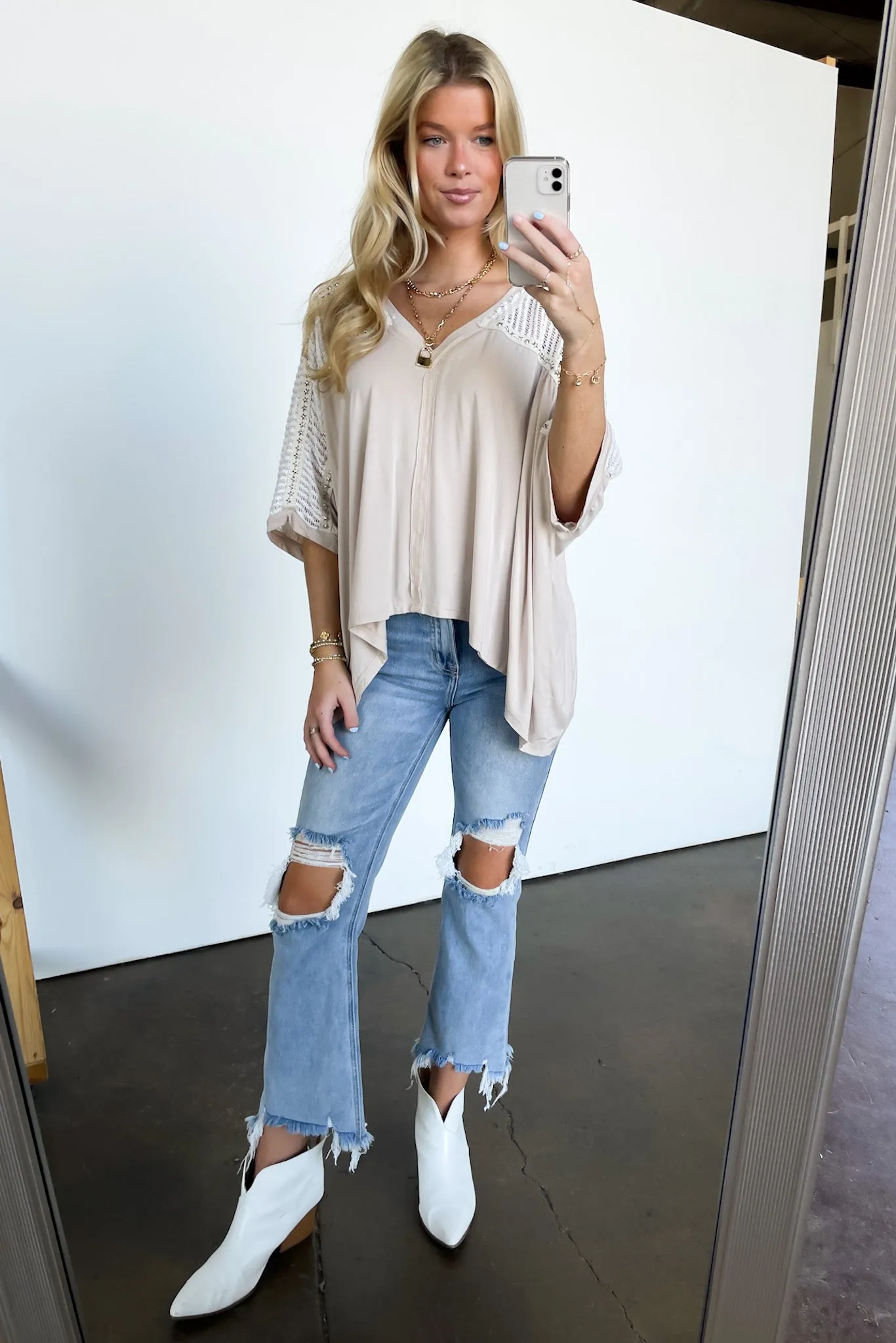 Cristina Oversized Crochet Lace Contrast Top - BACK IN STOCK