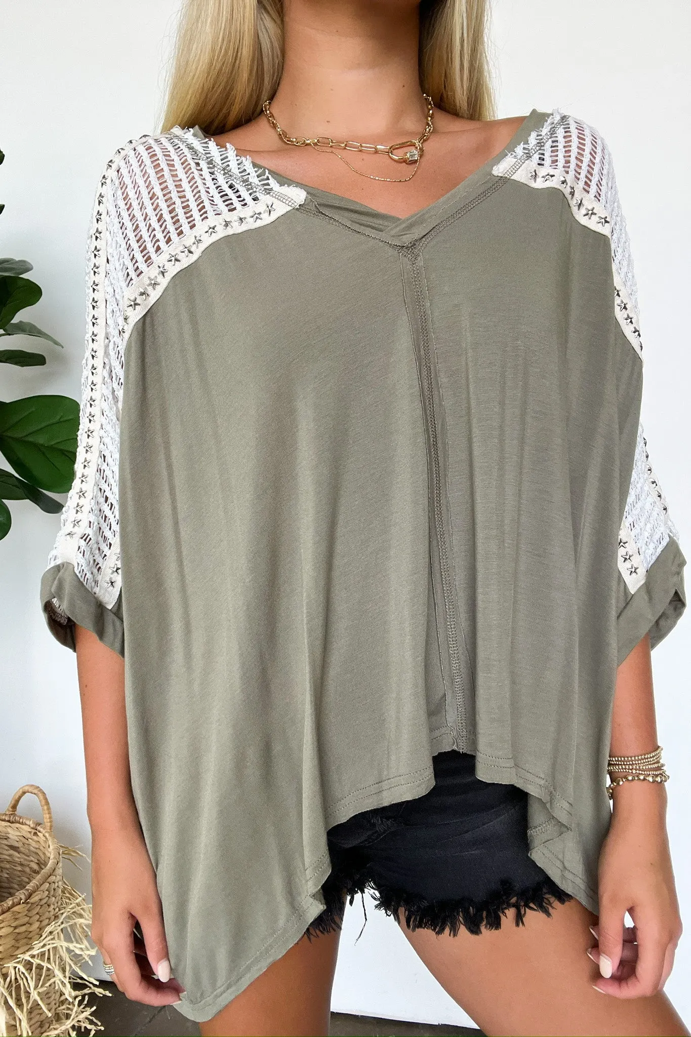 Cristina Oversized Crochet Lace Contrast Top - BACK IN STOCK