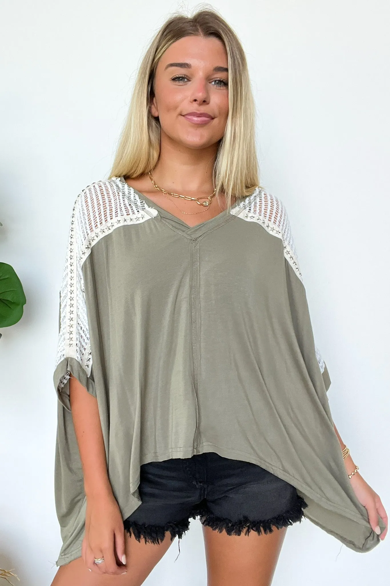 Cristina Oversized Crochet Lace Contrast Top - BACK IN STOCK