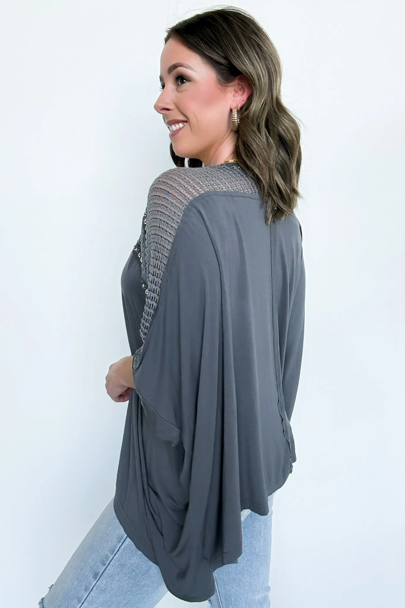 Cristina Oversized Crochet Lace Contrast Top - BACK IN STOCK