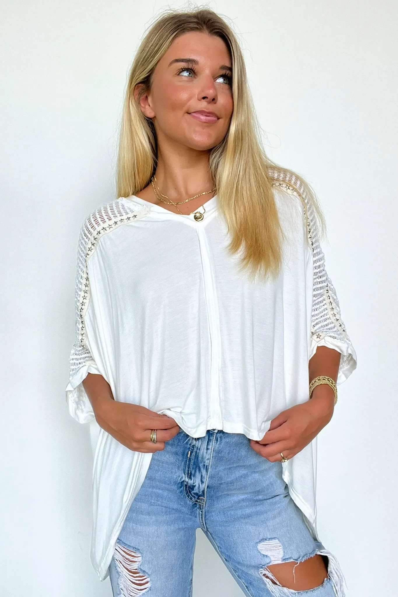 Cristina Oversized Crochet Lace Contrast Top - BACK IN STOCK