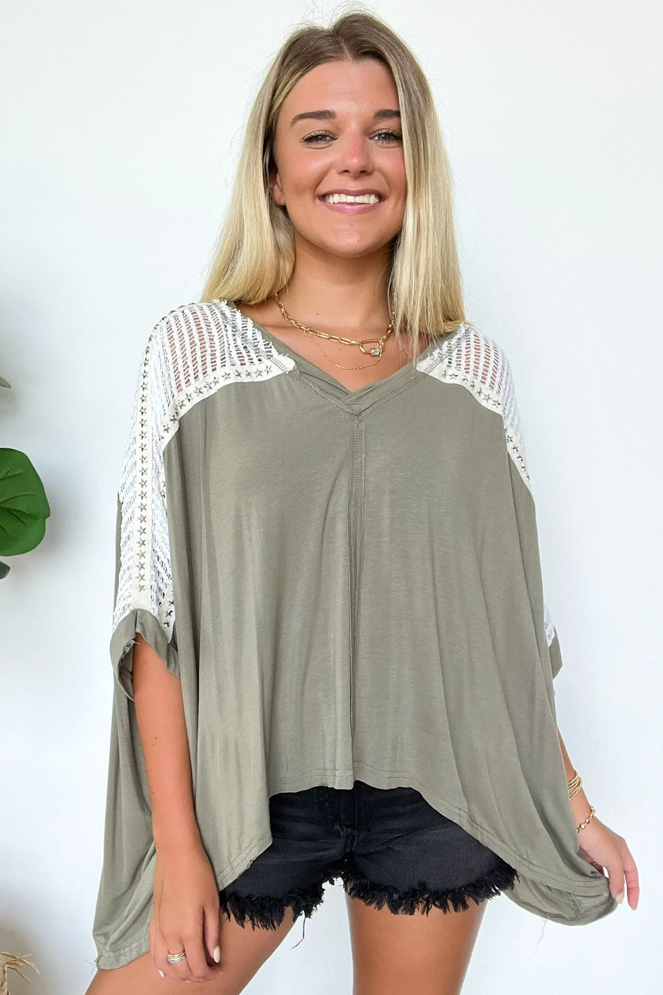 Cristina Oversized Crochet Lace Contrast Top - BACK IN STOCK