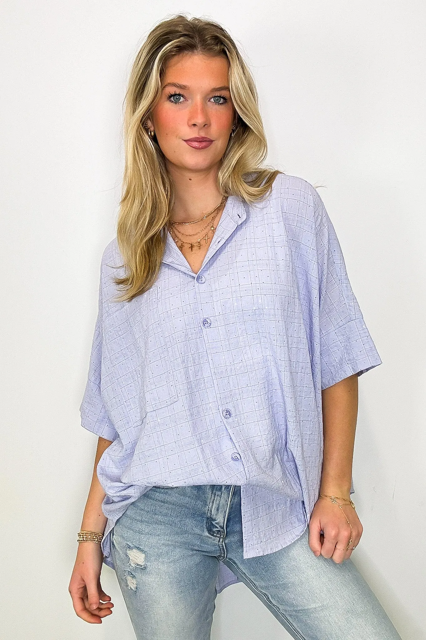 Crowd Pleaser Rhinestone Embellished Button Down Top
