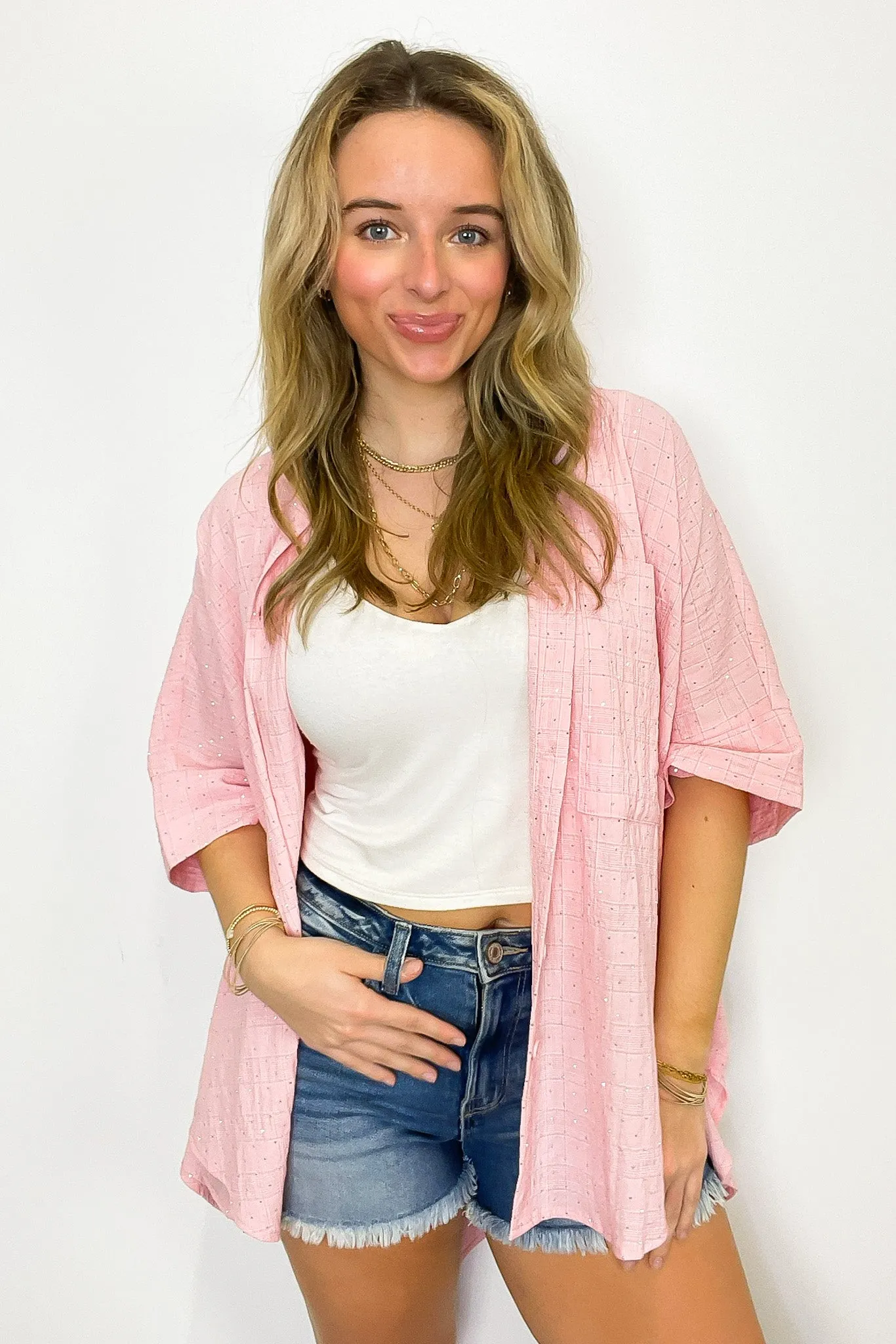 Crowd Pleaser Rhinestone Embellished Button Down Top