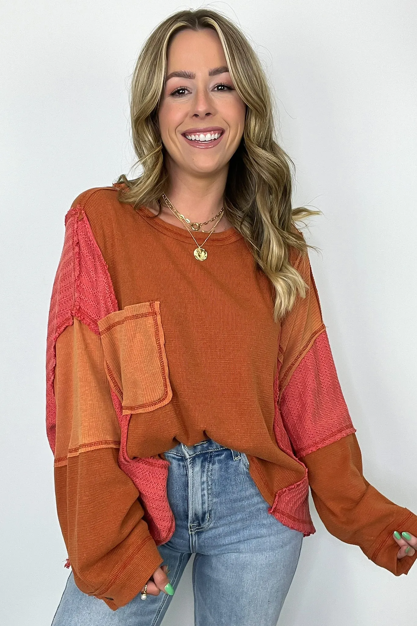 Cut and Sew Contrast Pocket Top - BACK IN STOCK