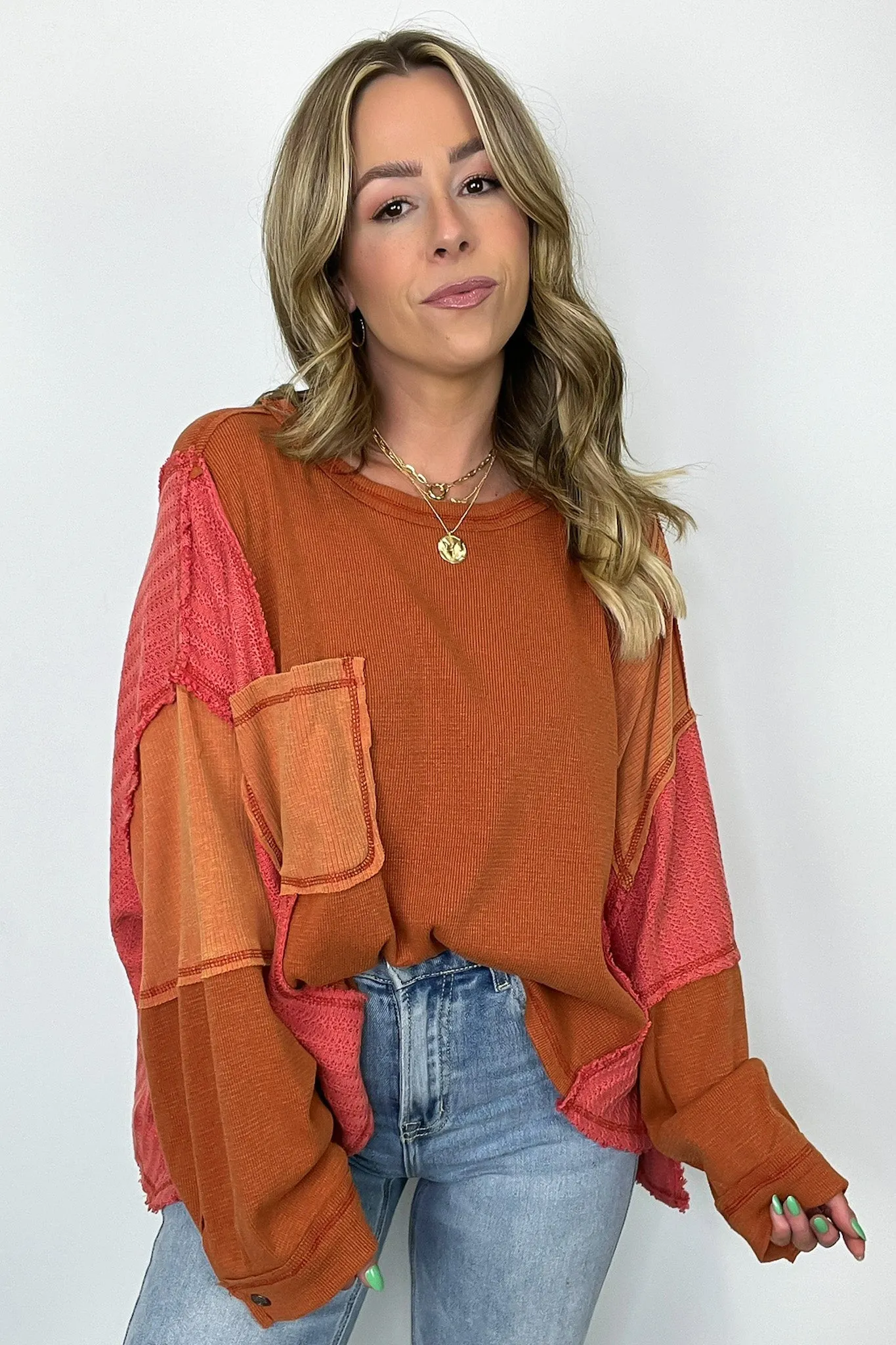 Cut and Sew Contrast Pocket Top - BACK IN STOCK