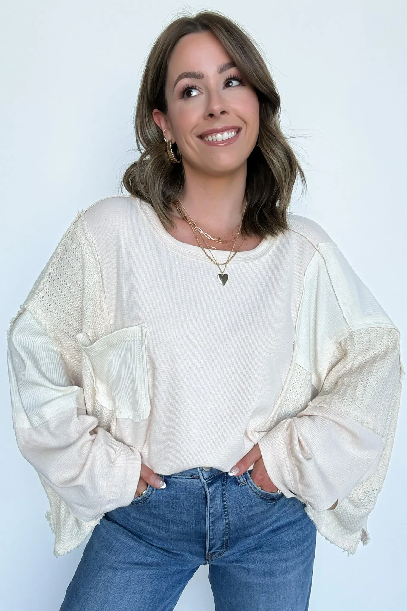 Cut and Sew Contrast Pocket Top - BACK IN STOCK