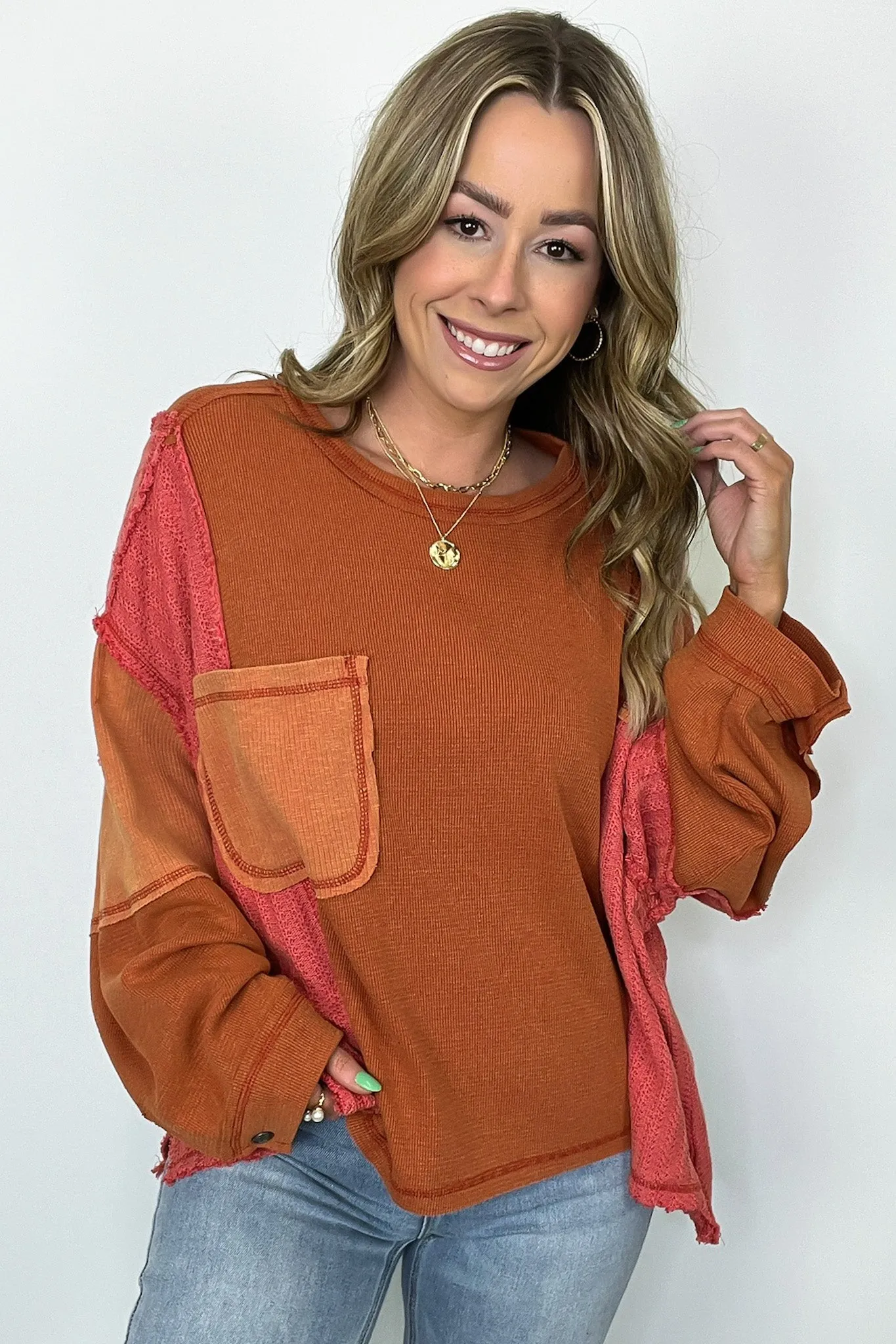 Cut and Sew Contrast Pocket Top - BACK IN STOCK