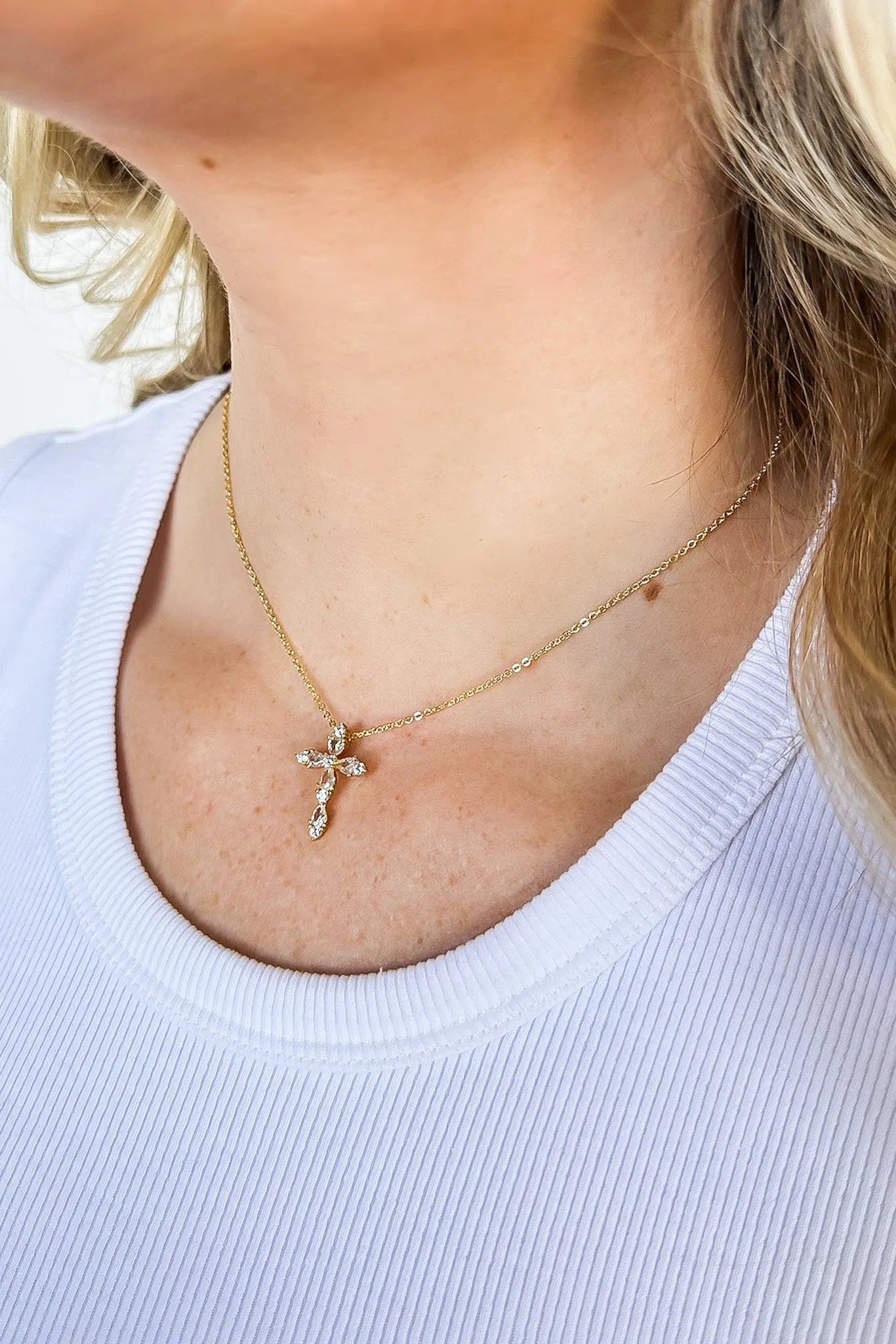 CZ Cross Gold Dainty Necklace