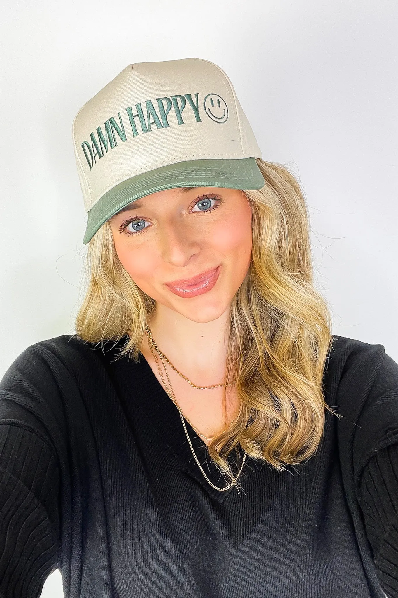 DAMN HAPPY Graphic Snapback Hat