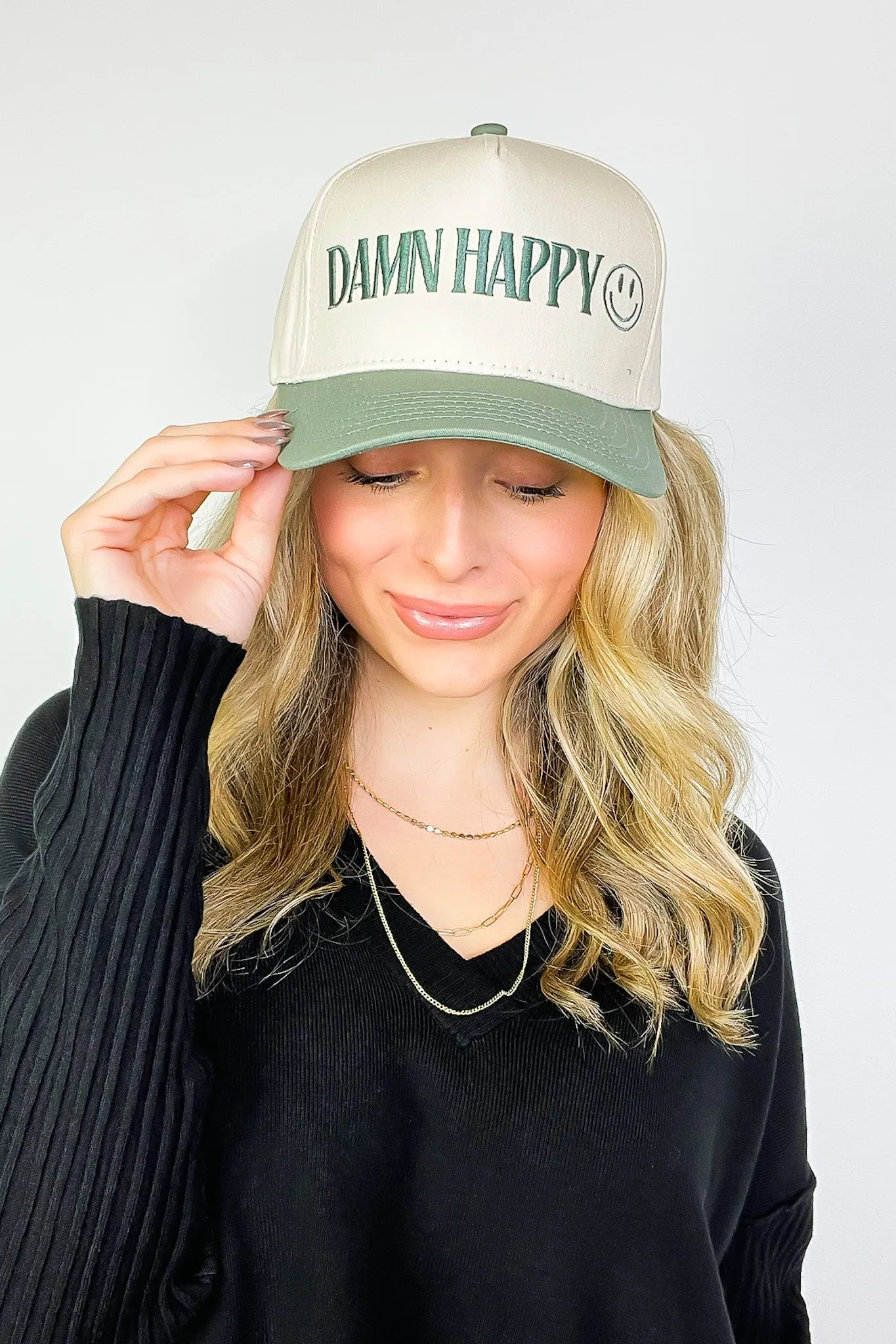 DAMN HAPPY Graphic Snapback Hat