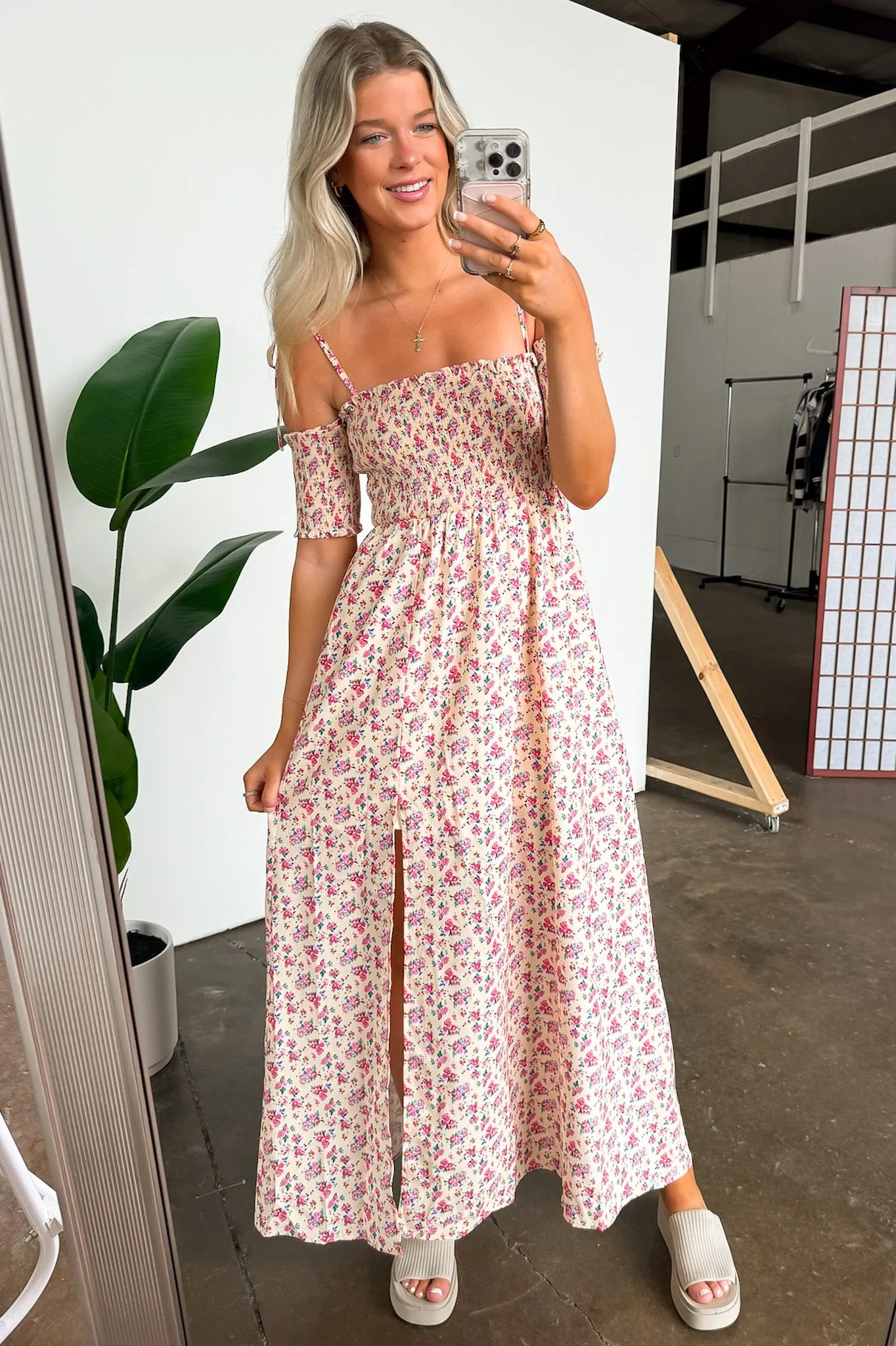 Darling Energy Off Shoulder Smocked Floral Maxi Dress - FINAL SALE