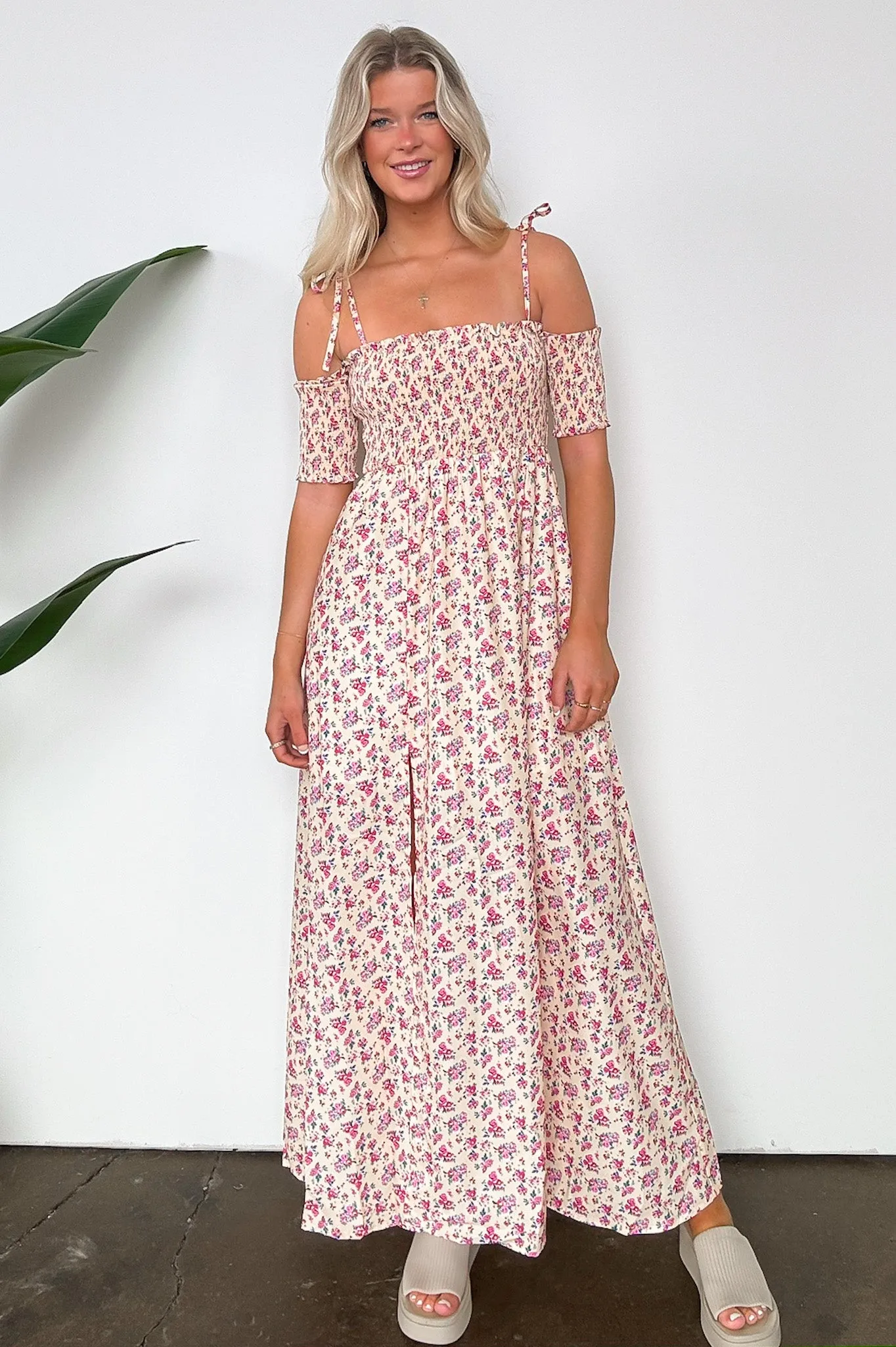Darling Energy Off Shoulder Smocked Floral Maxi Dress - FINAL SALE