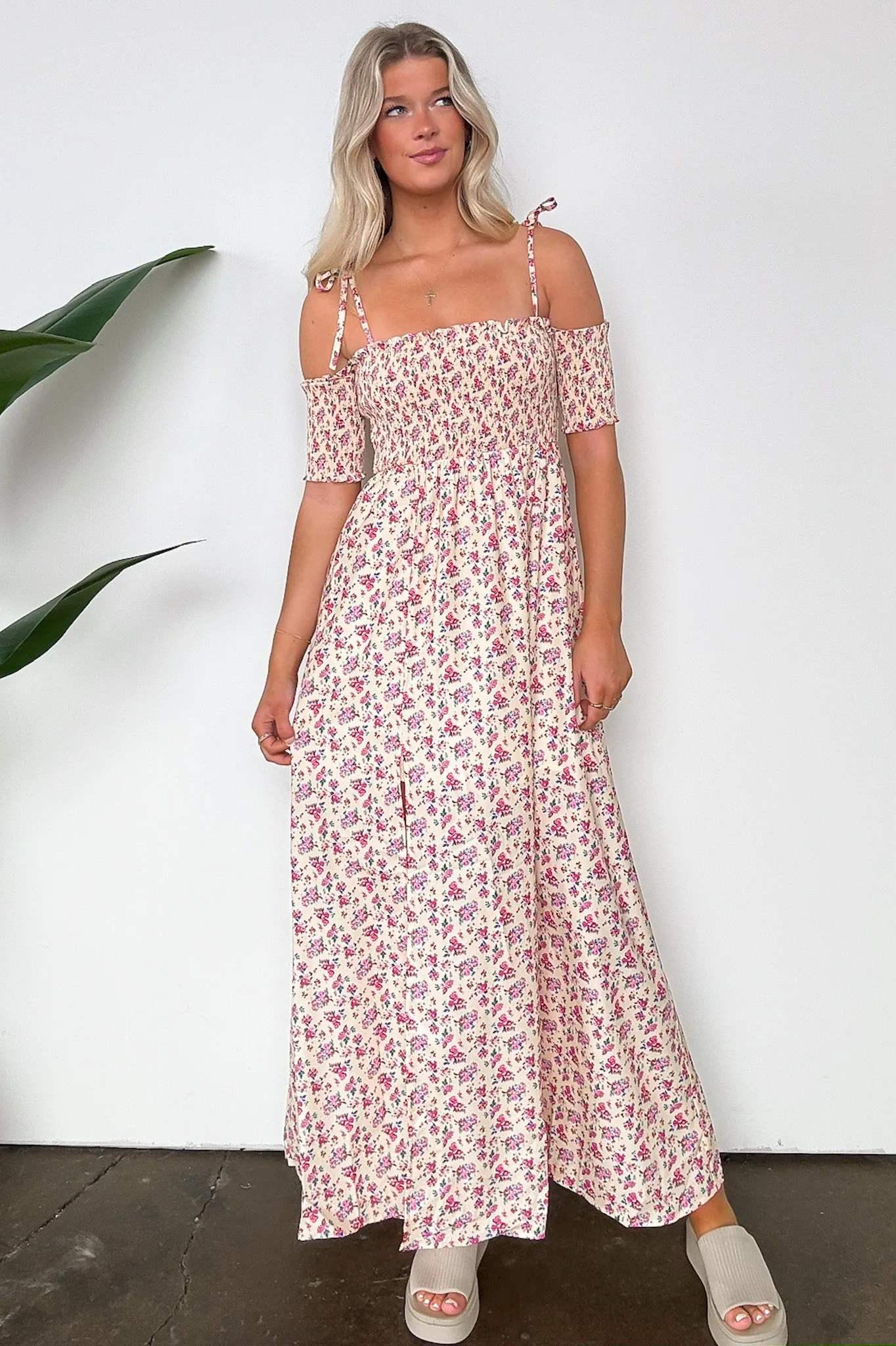 Darling Energy Off Shoulder Smocked Floral Maxi Dress - FINAL SALE
