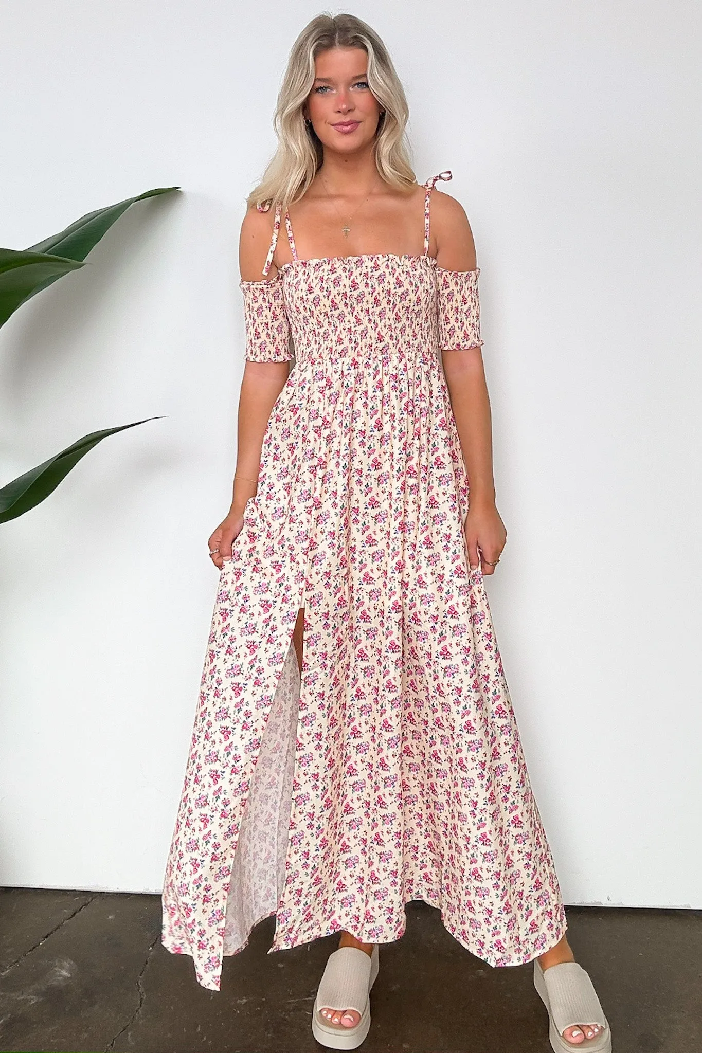 Darling Energy Off Shoulder Smocked Floral Maxi Dress - FINAL SALE