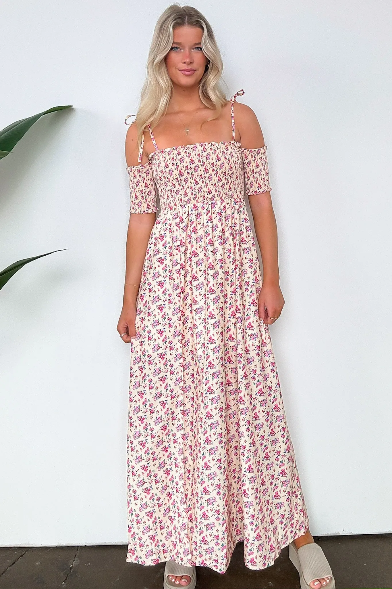 Darling Energy Off Shoulder Smocked Floral Maxi Dress - FINAL SALE