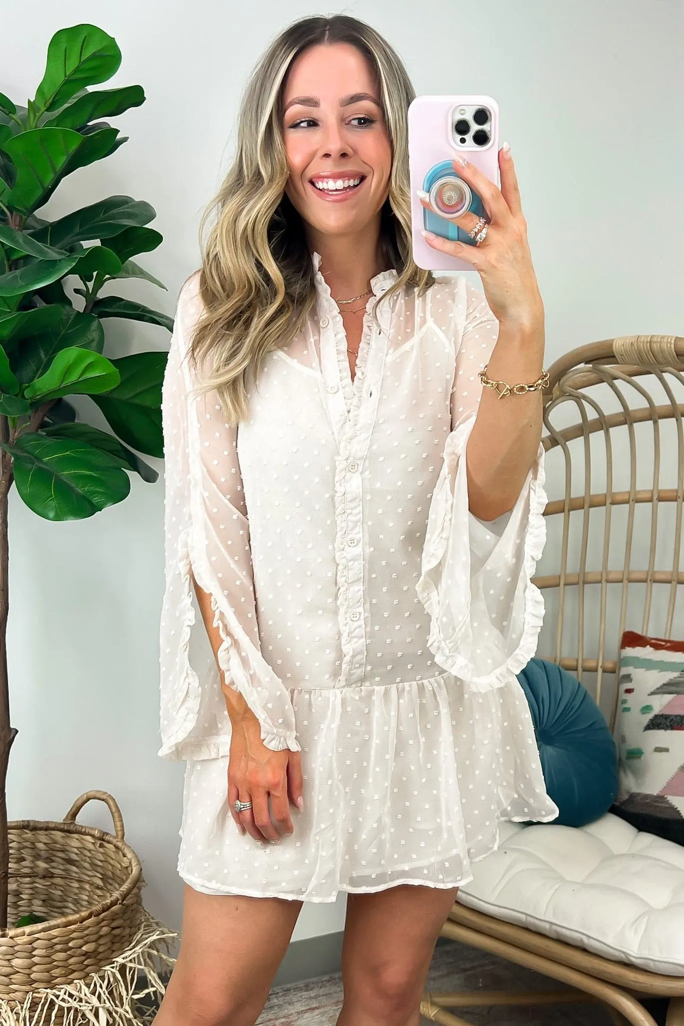 Darling Expression Swiss Dot Button Down Dress - FINAL SALE