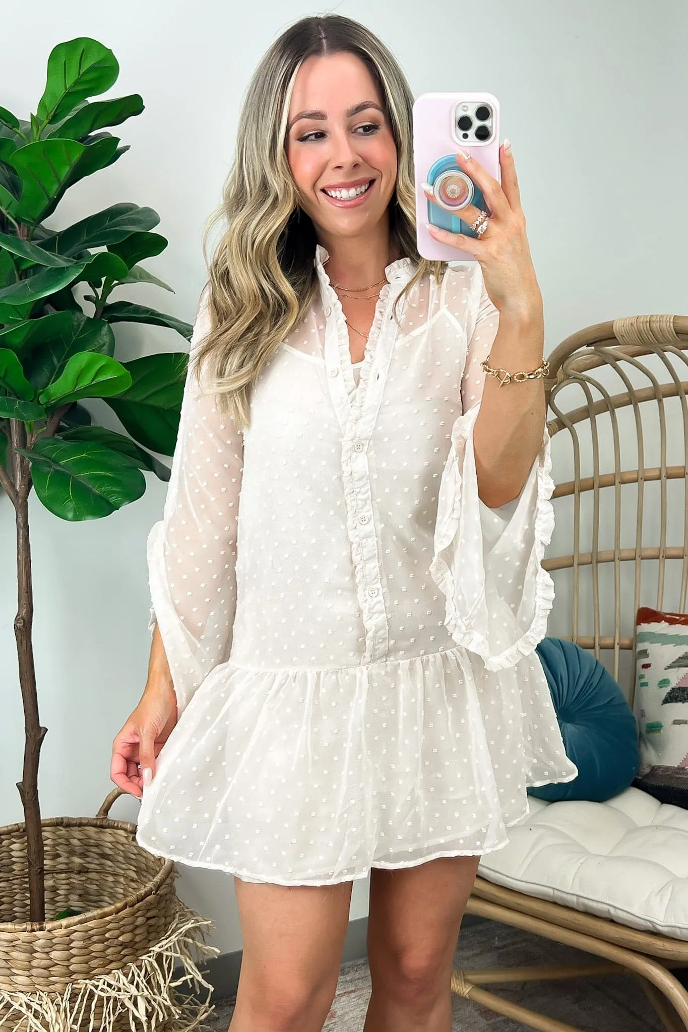 Darling Expression Swiss Dot Button Down Dress - FINAL SALE