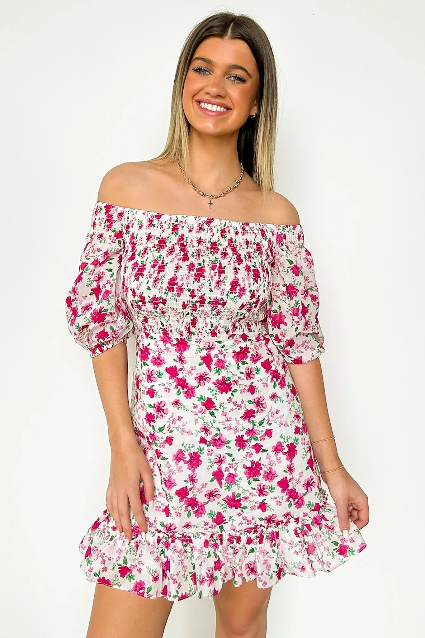 Darling Icon Off Shoulder Smocked Floral Dress - FINAL SALE