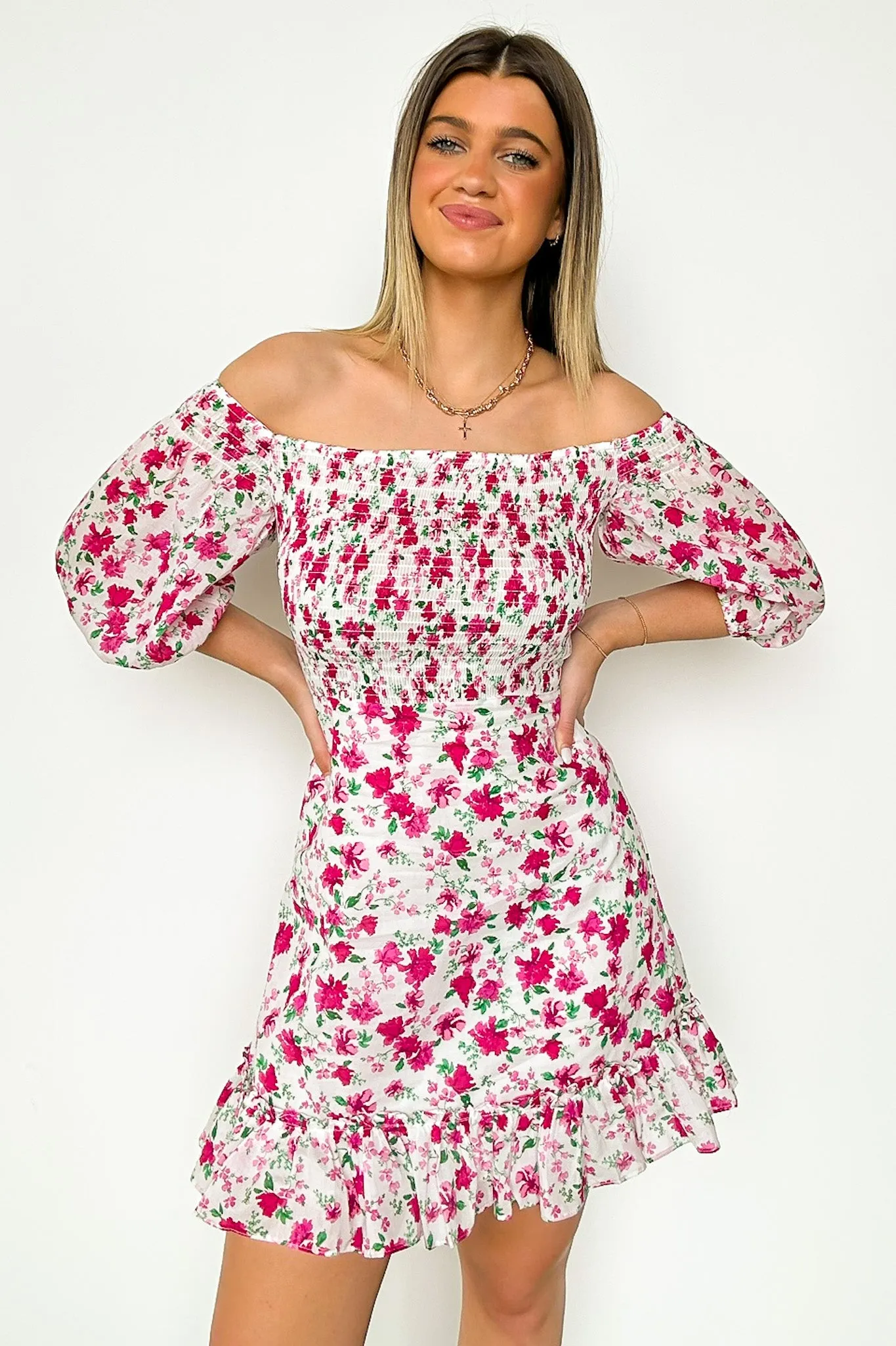 Darling Icon Off Shoulder Smocked Floral Dress - FINAL SALE