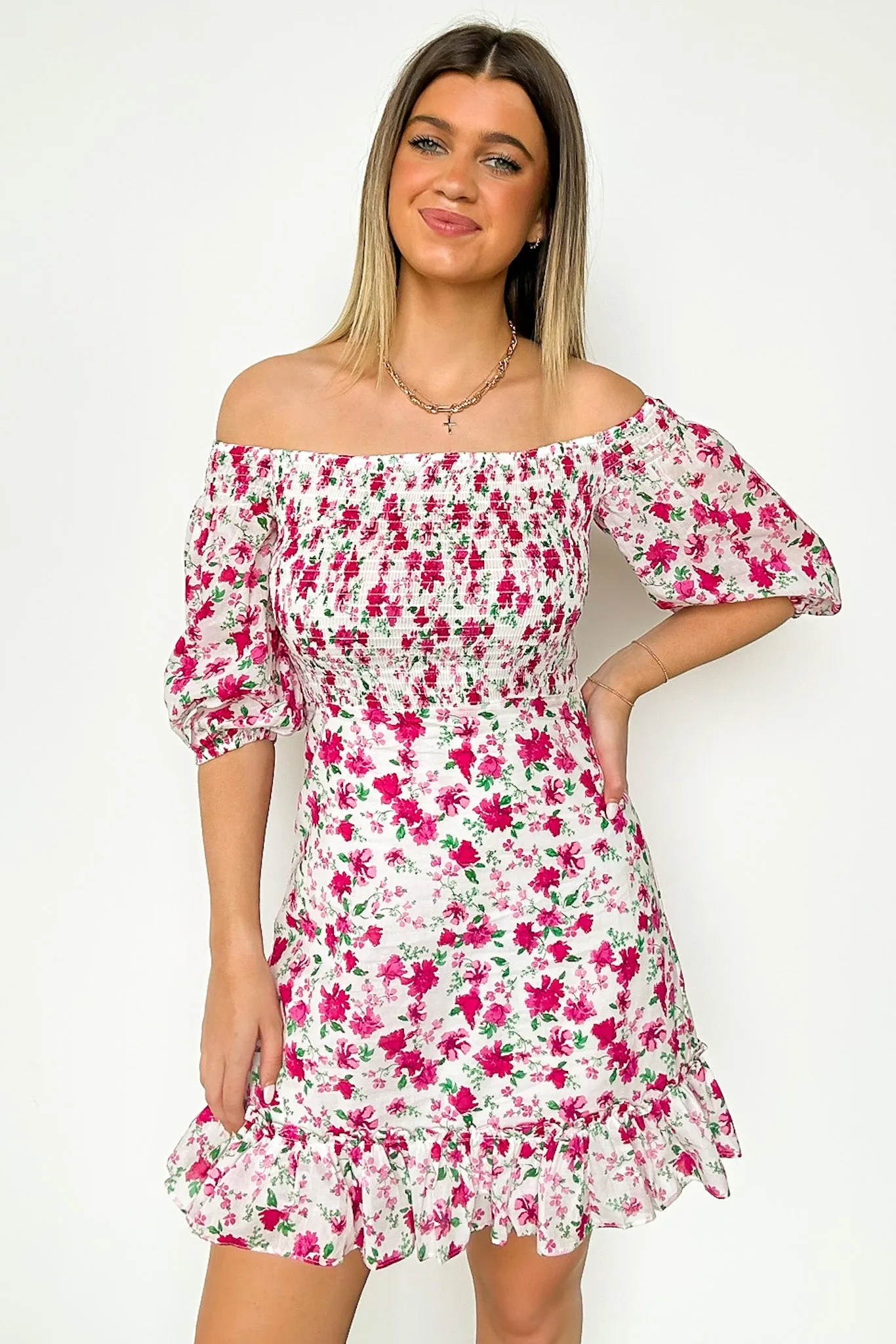 Darling Icon Off Shoulder Smocked Floral Dress - FINAL SALE
