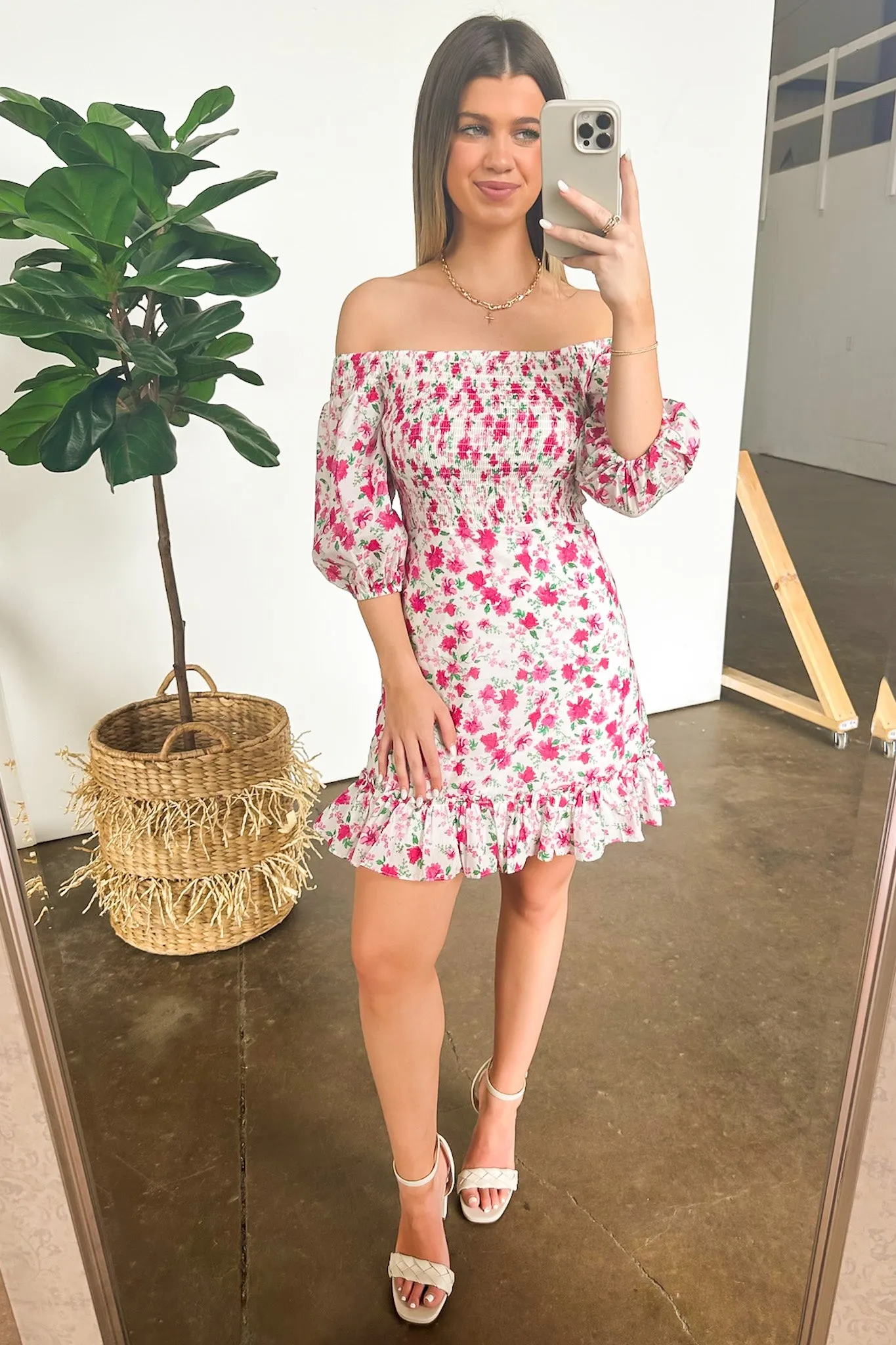 Darling Icon Off Shoulder Smocked Floral Dress - FINAL SALE