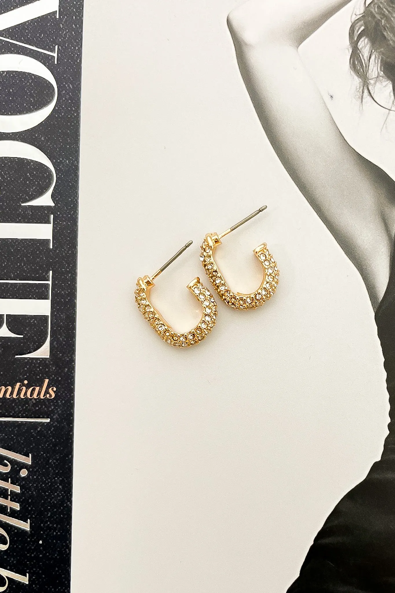 Dazzled Rhinestone Covered Open Hoop Post Back Earrings