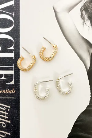 Dazzled Rhinestone Covered Open Hoop Post Back Earrings