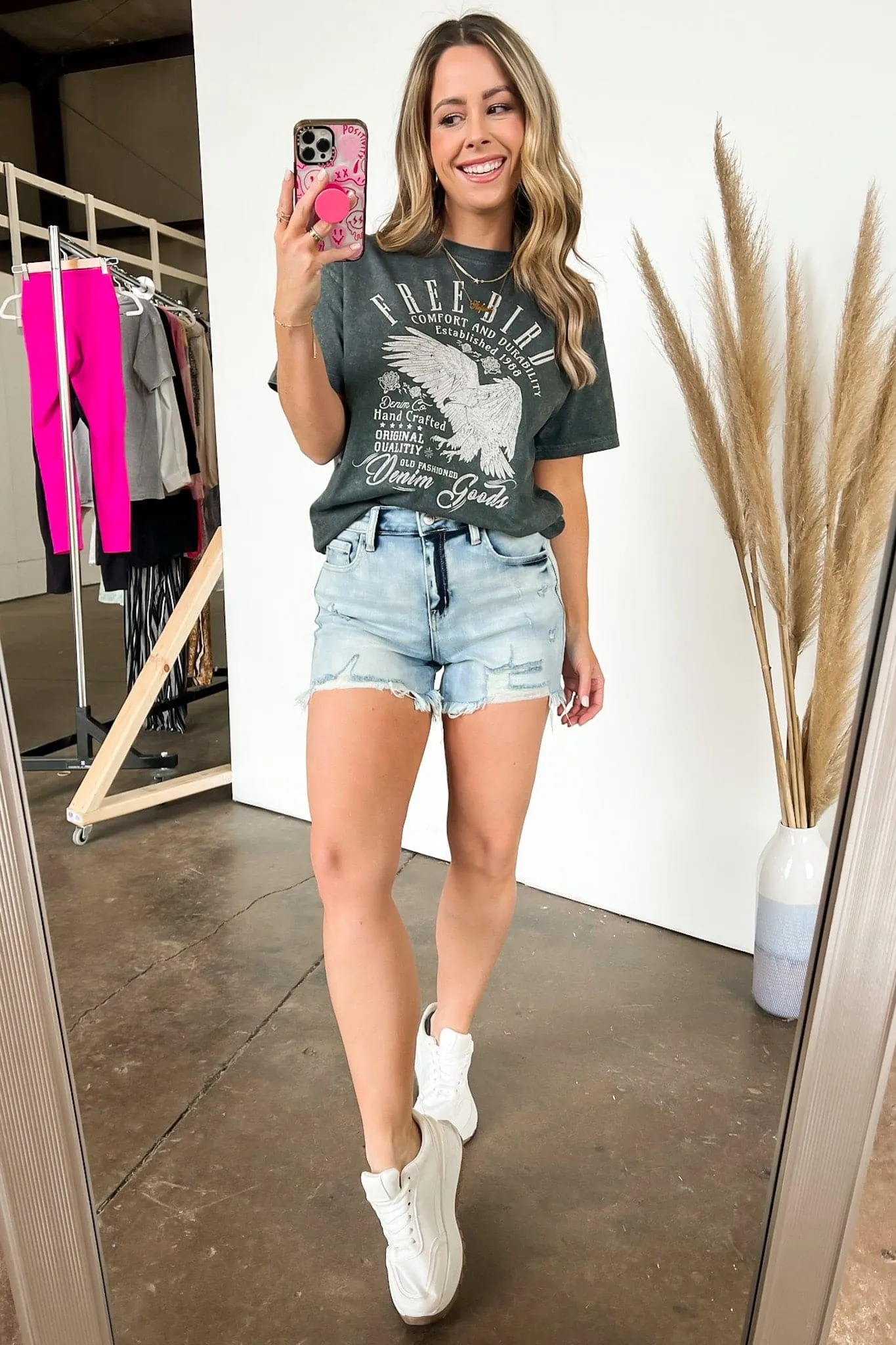 Deena Distressed Hem Denim Shorts