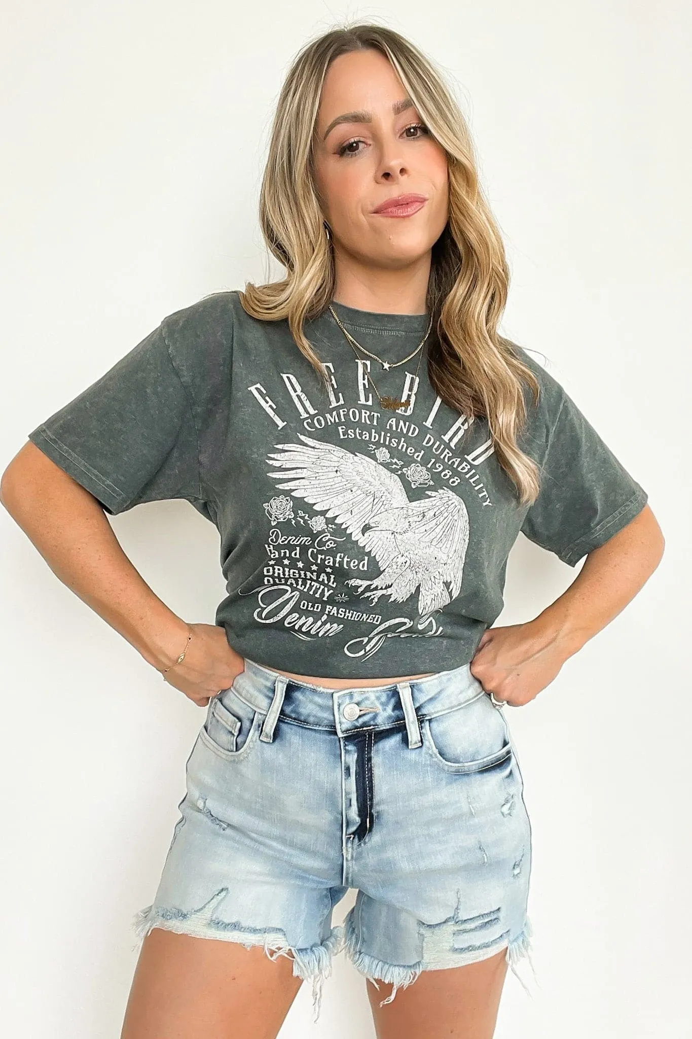 Deena Distressed Hem Denim Shorts