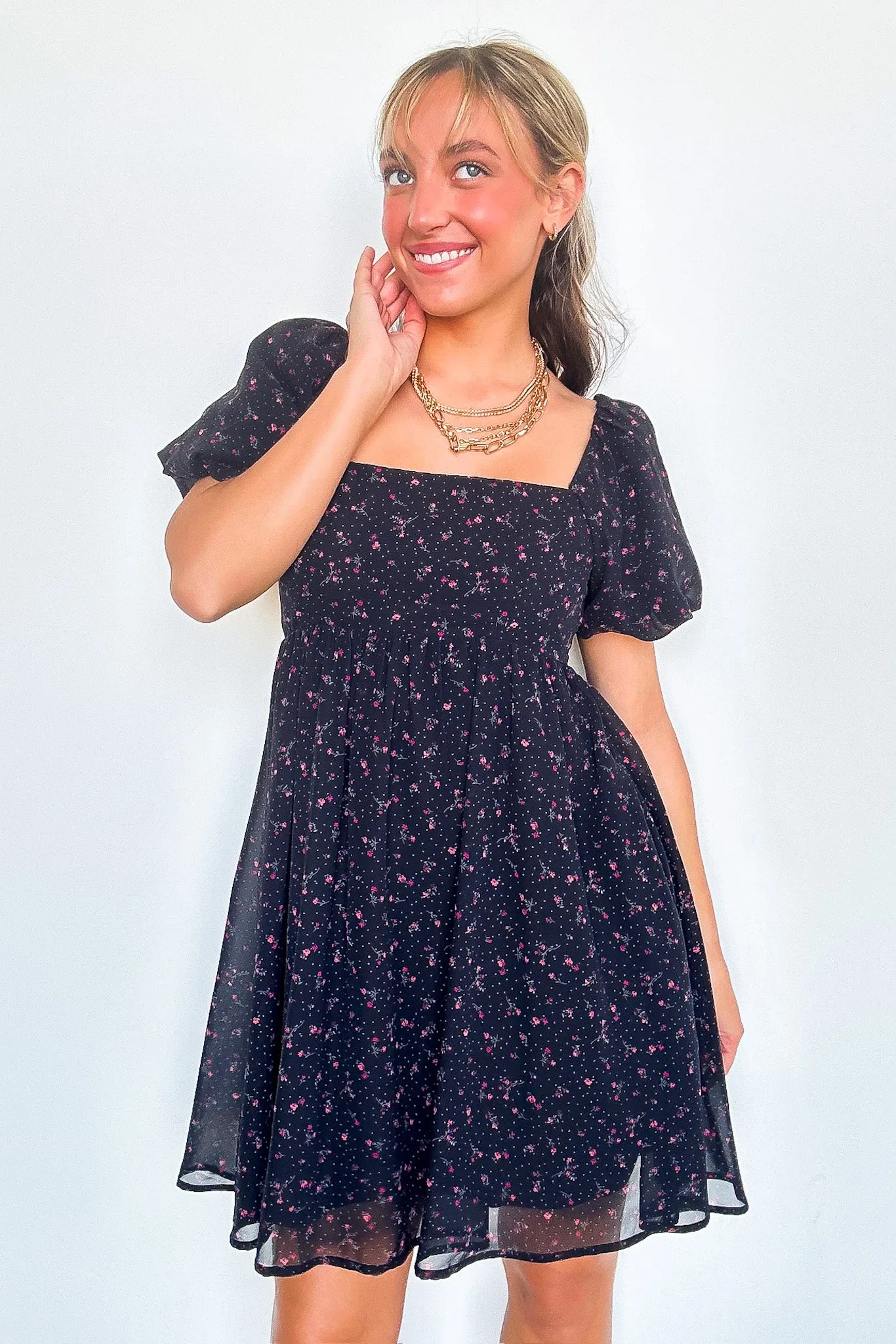 Deluxe Desire Square Neck Floral Dress