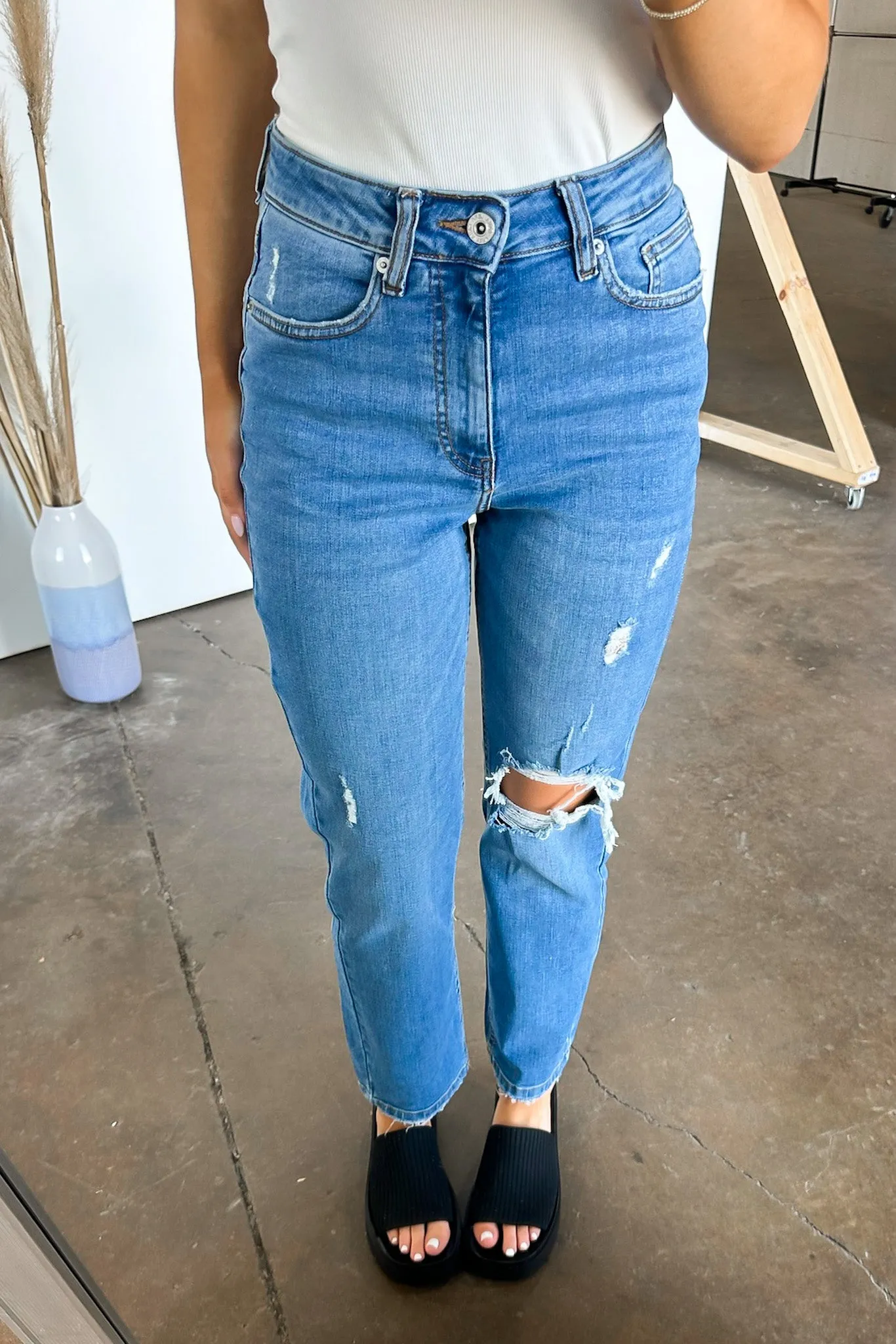 Demie High Rise Distressed Slim Straight Jeans - FINAL SALE