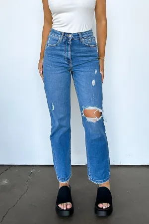 Demie High Rise Distressed Slim Straight Jeans - FINAL SALE