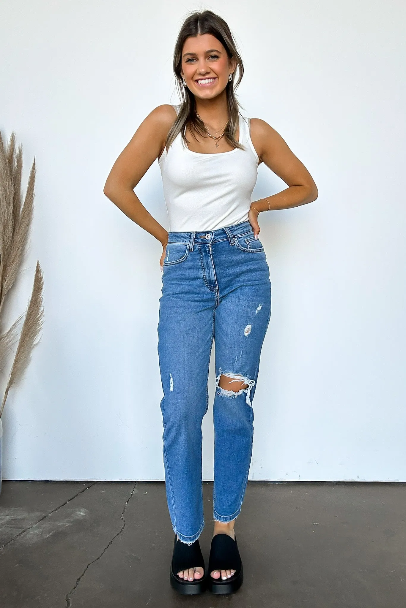Demie High Rise Distressed Slim Straight Jeans - FINAL SALE