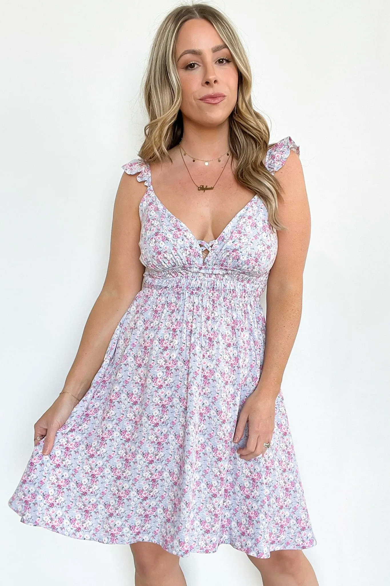 Desti Floral Ruffle Smocked Dress | CURVE - FINAL SALE