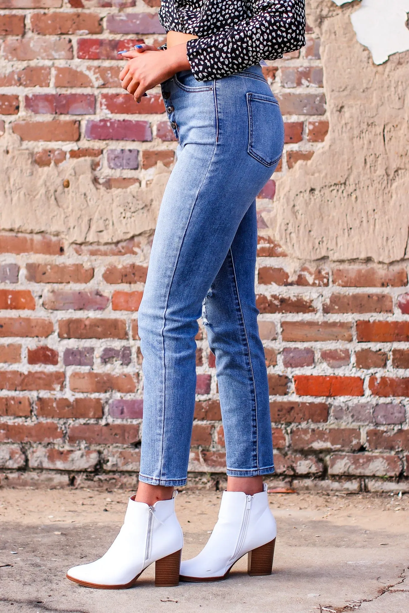 Destinee Vintage Button Fly Distressed Jeans - FINAL SALE
