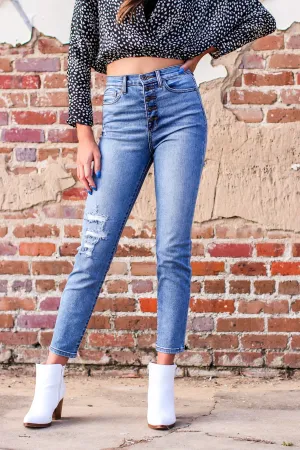 Destinee Vintage Button Fly Distressed Jeans - FINAL SALE