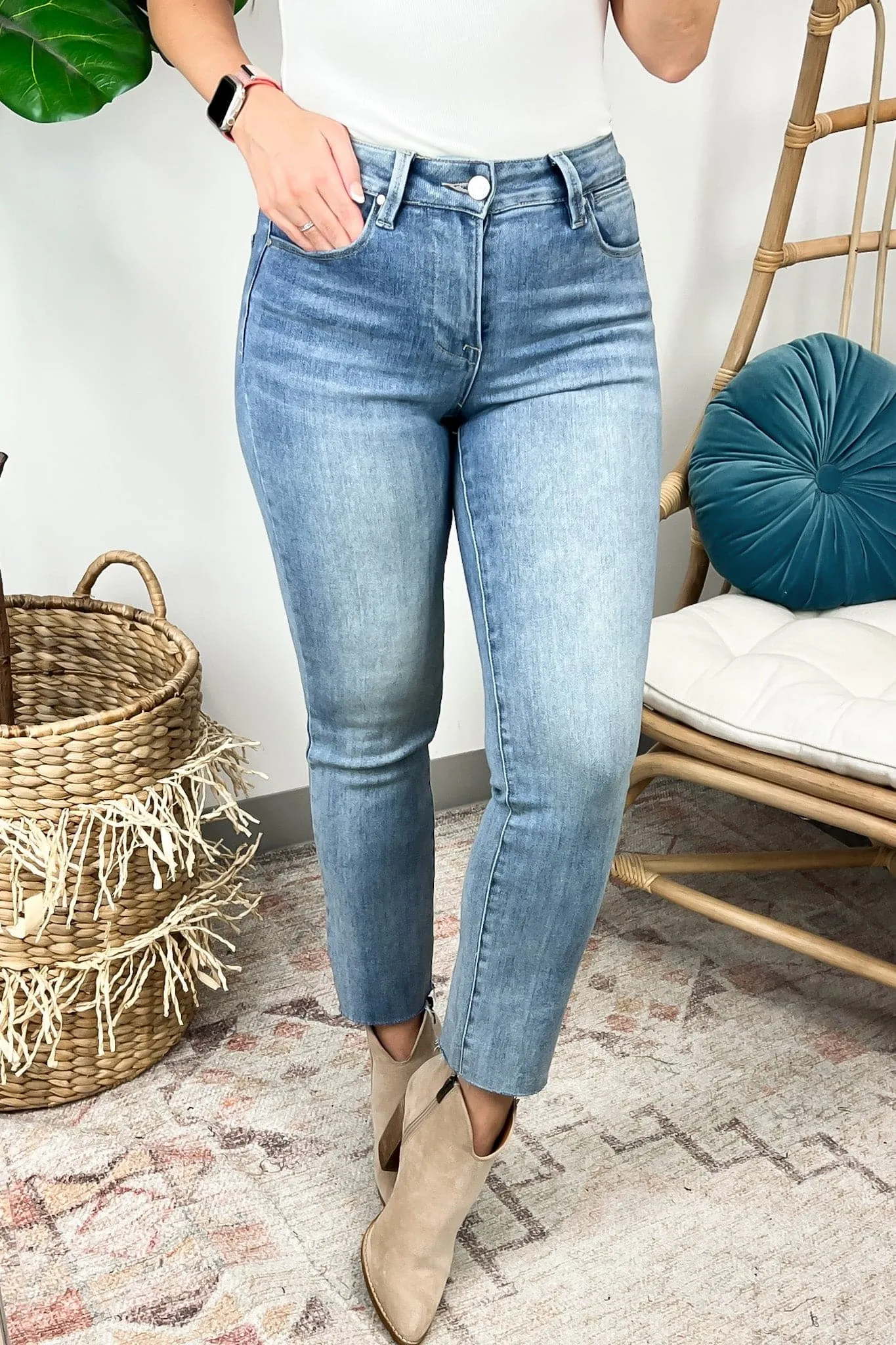 Devanee Mid Rise Straight Raw Edge Jeans - FINAL SALE