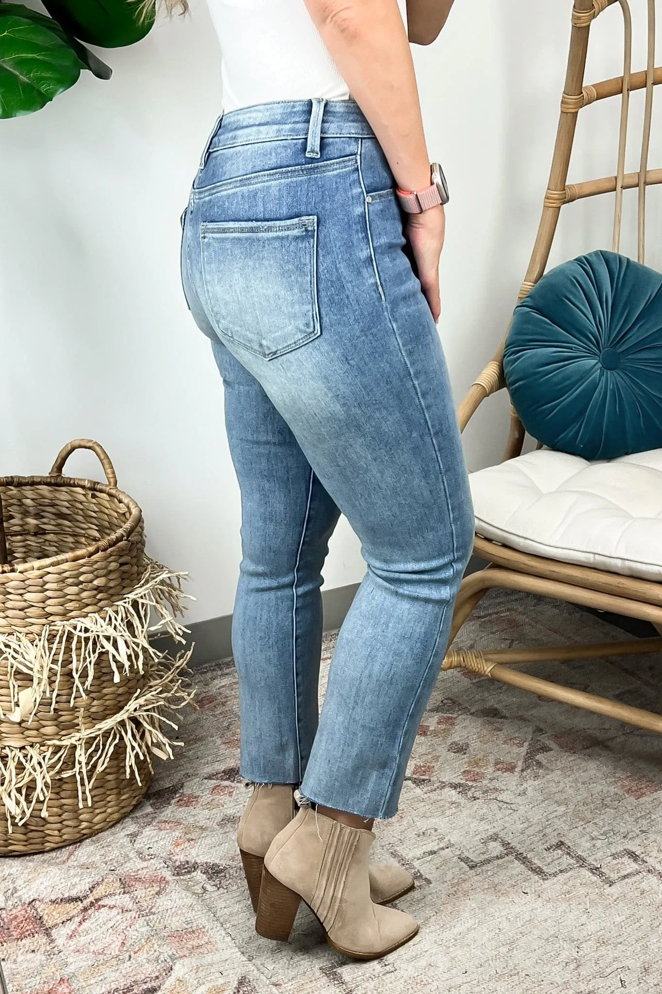 Devanee Mid Rise Straight Raw Edge Jeans - FINAL SALE